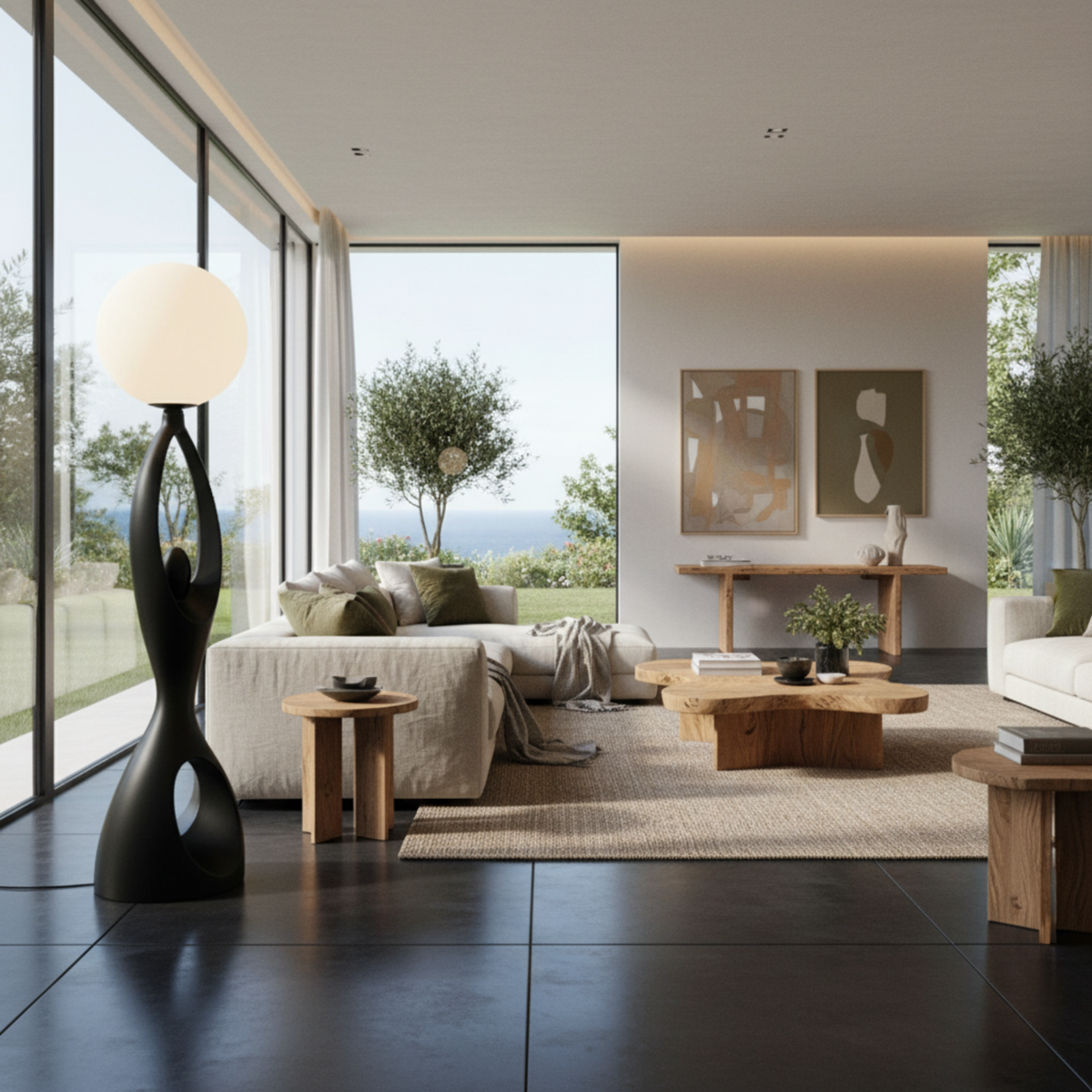 Lampadaire Sculptural "Silhouette" Noir – Design Artistique & Premium Tunisie