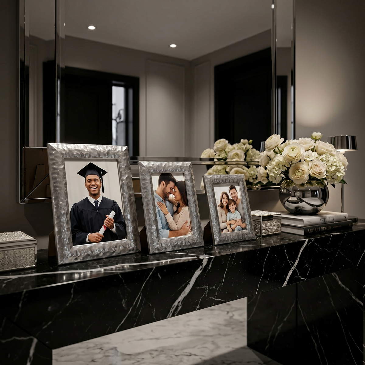 Set 3 Cadres Photo Argent Tunisie | Cadres Martelés | Fiolla Home