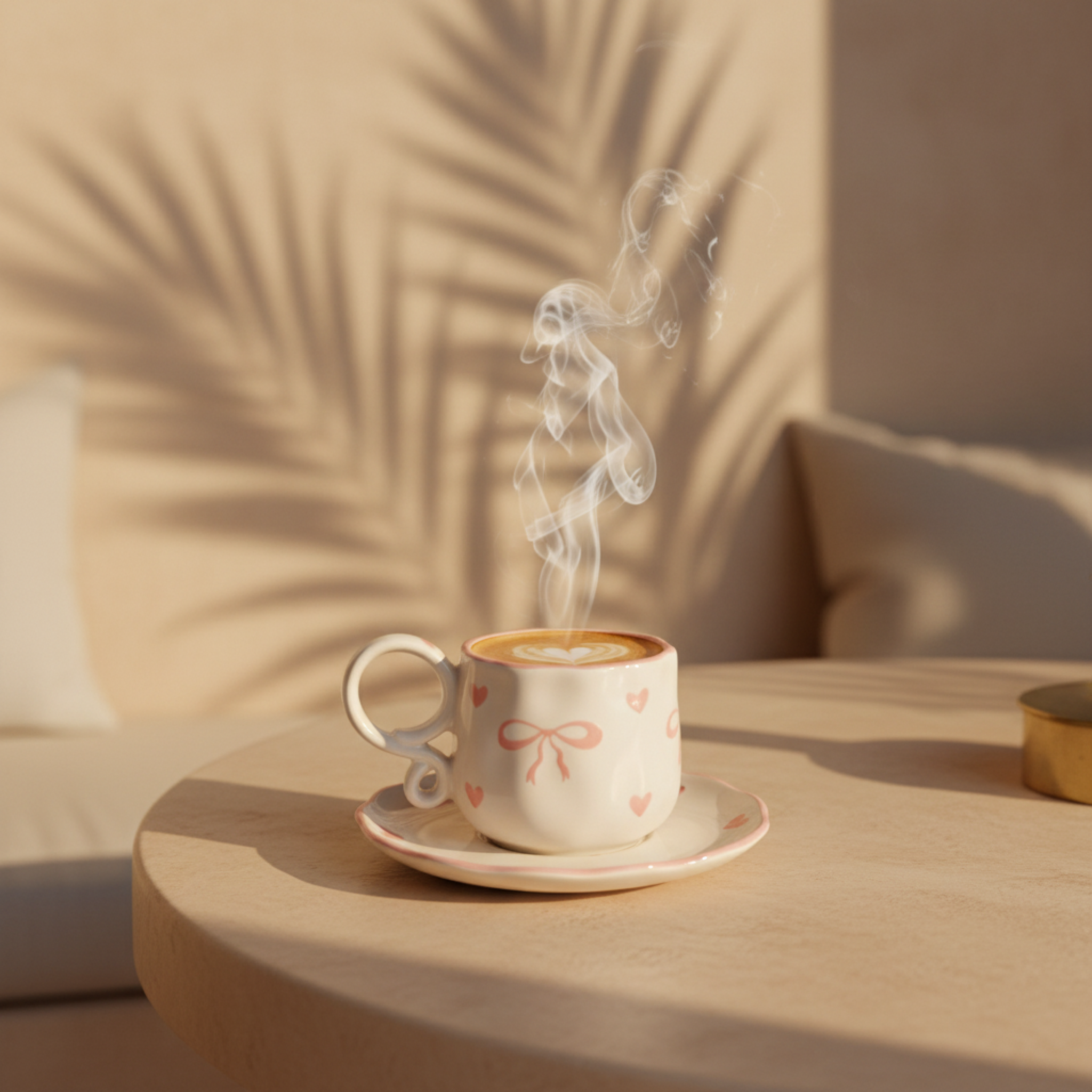 Tasse Céramique "Coquette" Nœud Rose & Cœurs - Duo Tendance