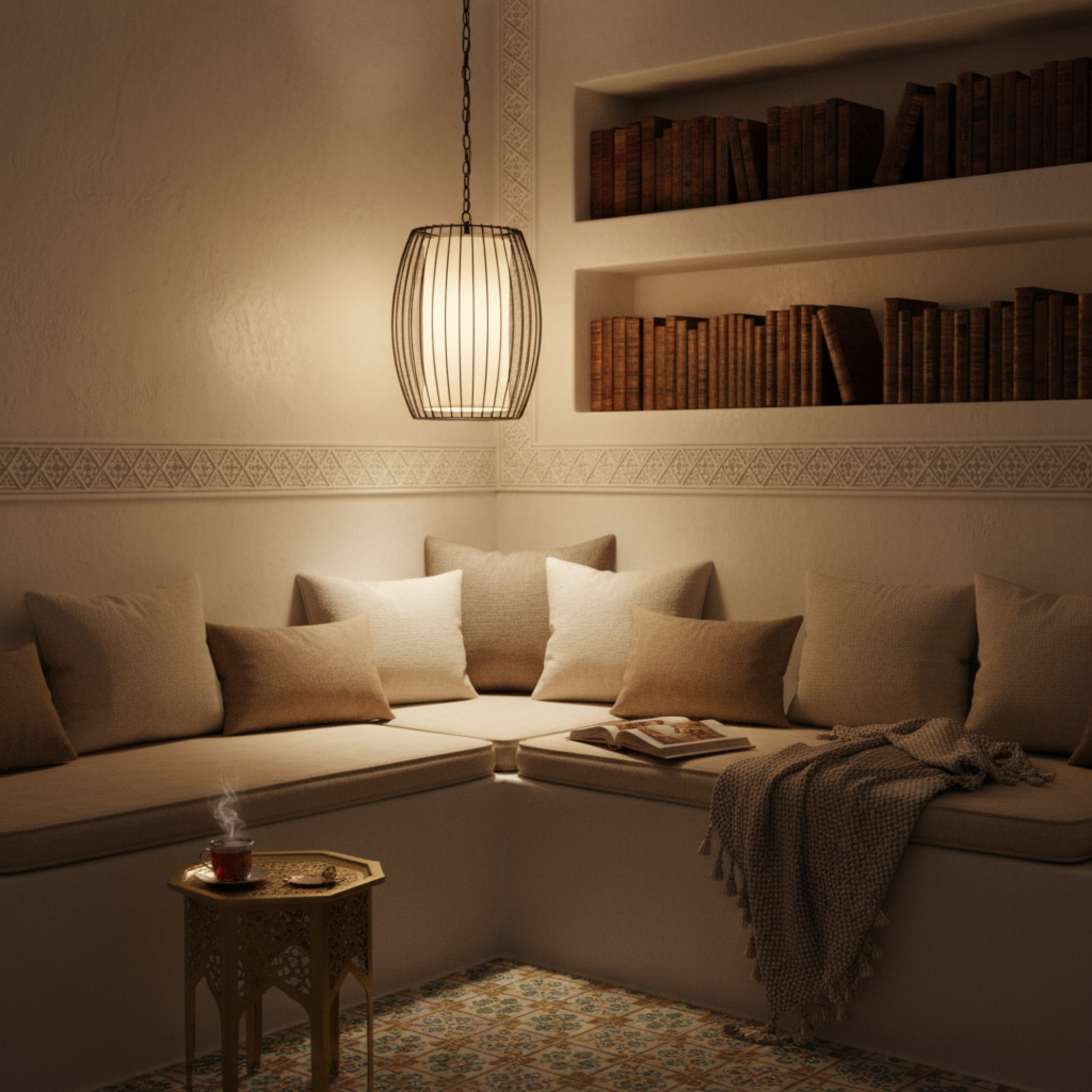 Suspension Métal Ajouré & Tissu | Design Moderne | Tunisie