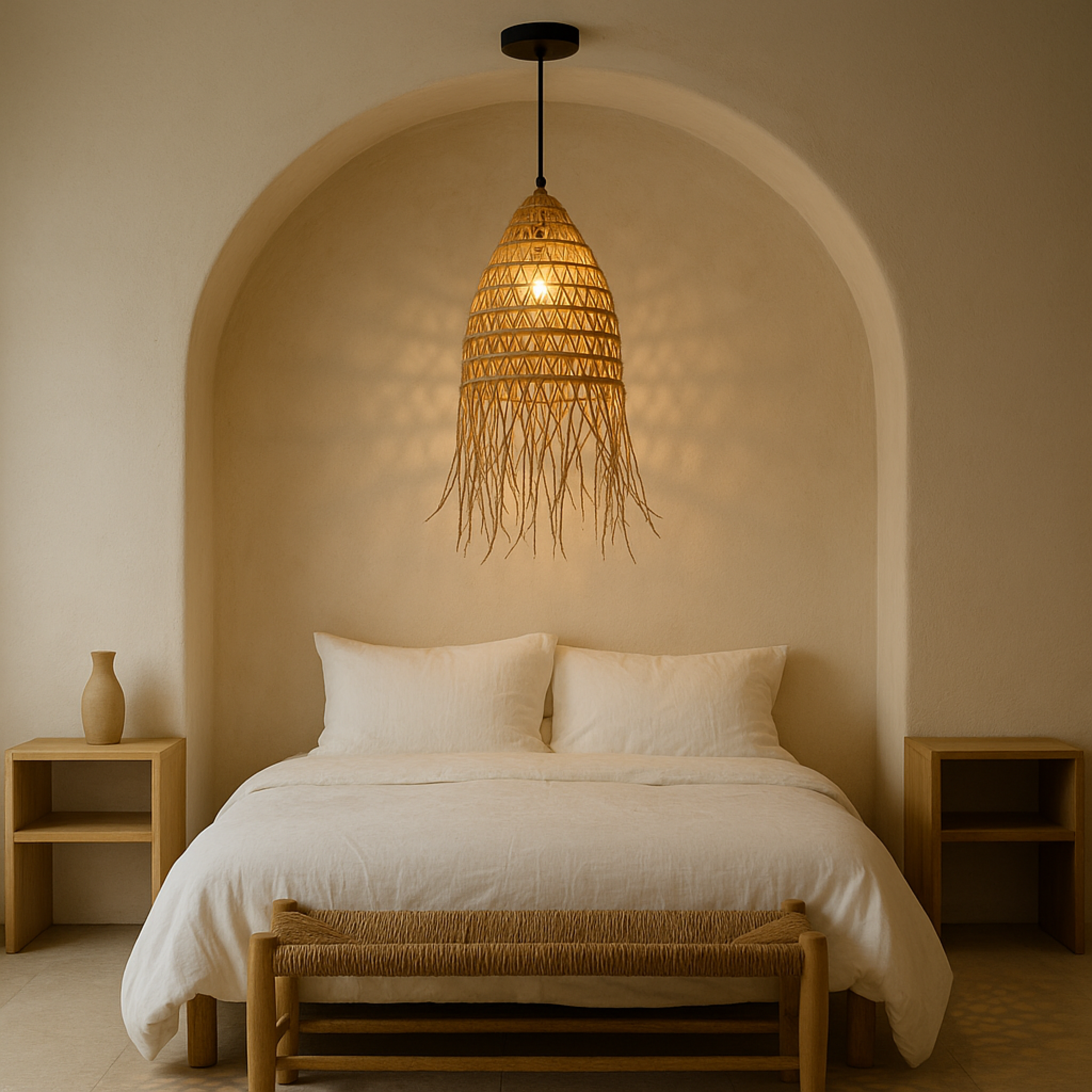 Lustre palmier Tunisie | Artisanal à franges | Fiolla Home
