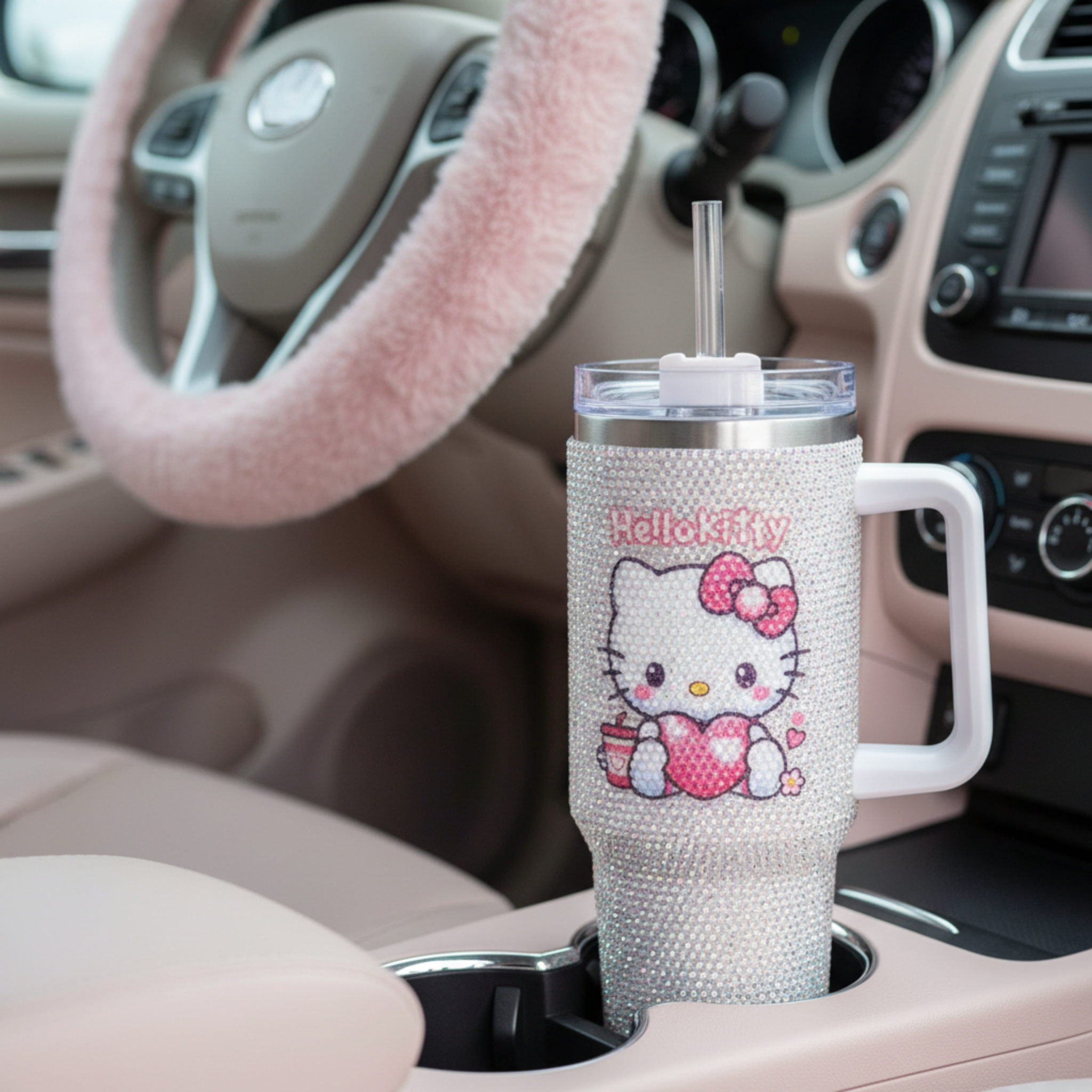 Thermos Hello Kitty Strass Argenté avec Paille - Tunisie