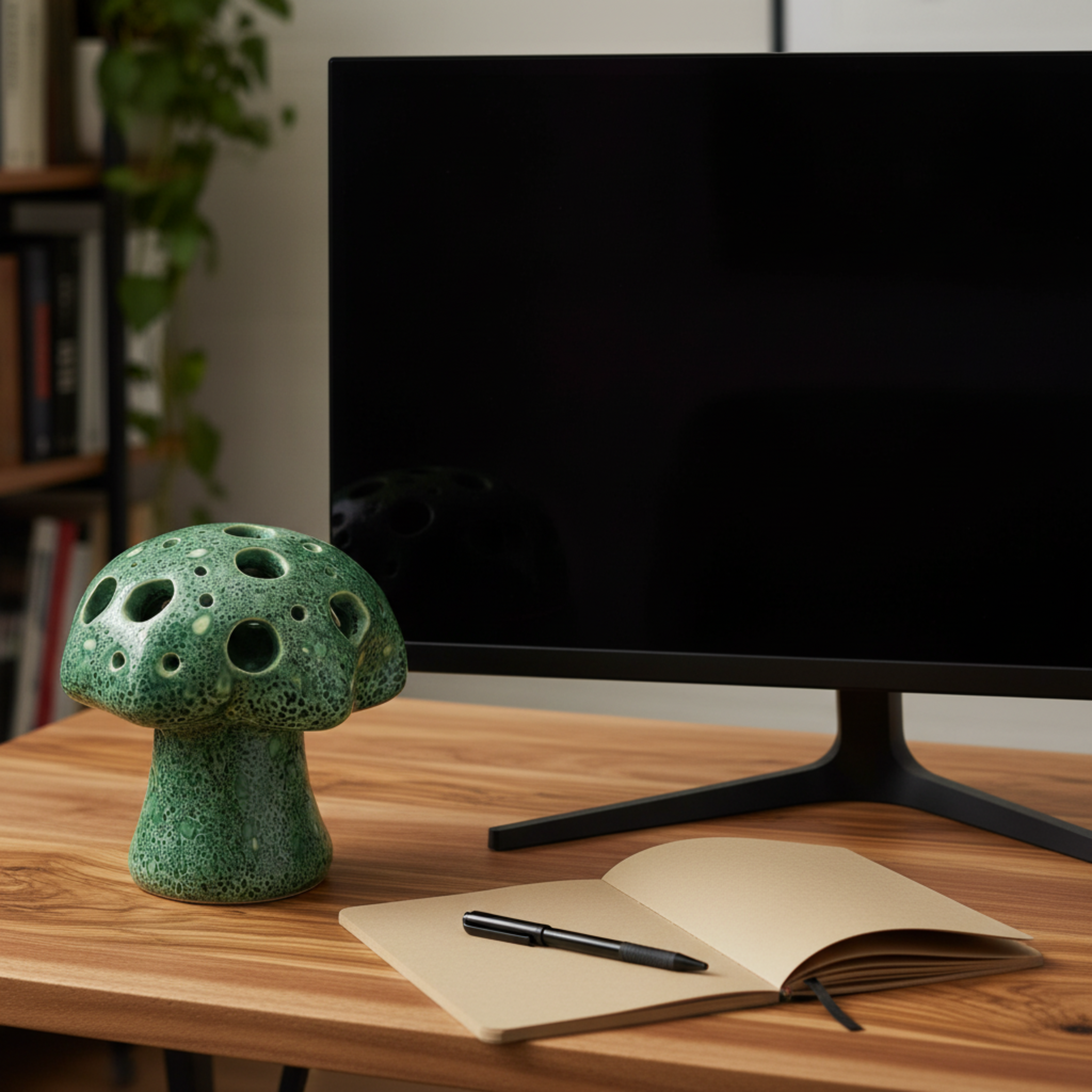 Cache-Bougie Champignon en Céramique – Émeraude Tunisien