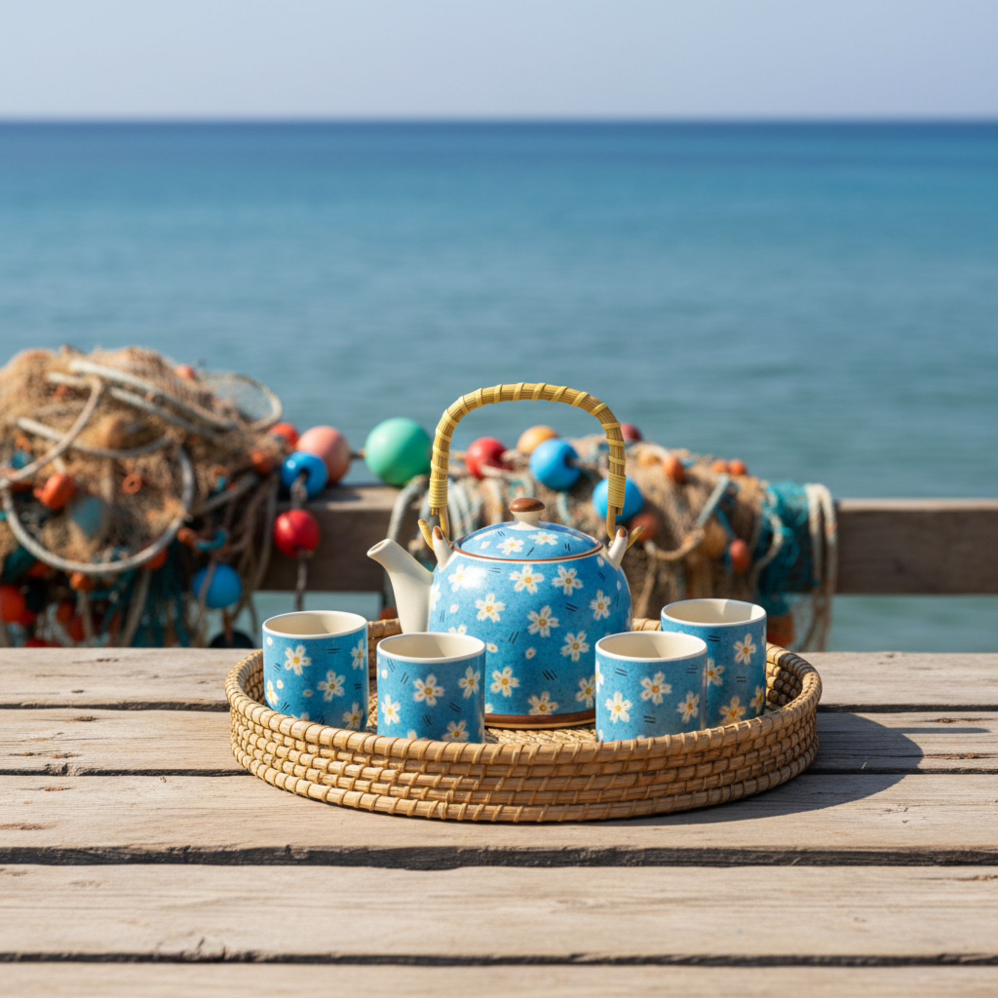 Service à Thé Bleu Azur – Céramique 7 pièces