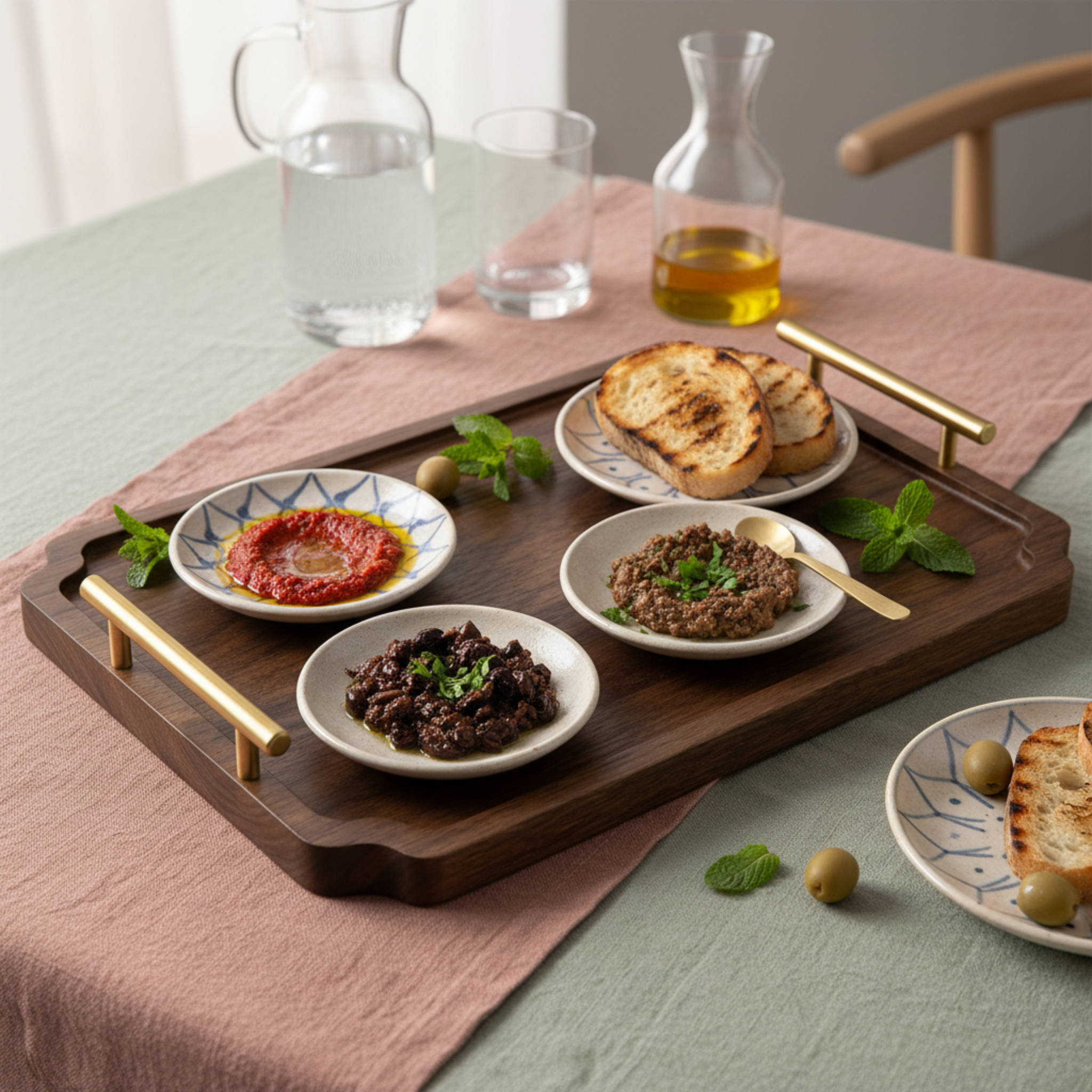 Lot de 2 Plateaux de Service en Bois & Poignées Dorées – Design Chic