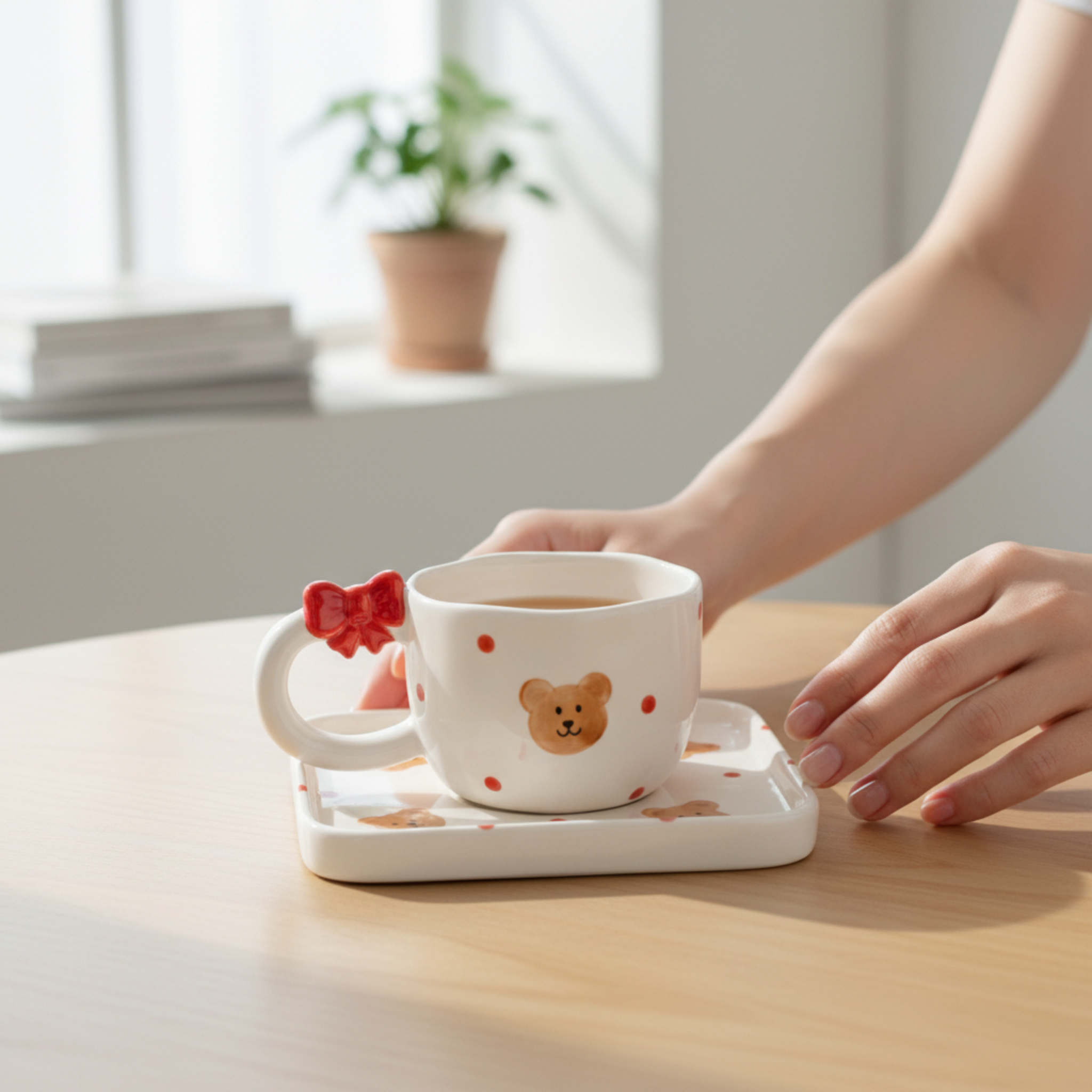 Ensemble Tasse & Soucoupe Ours "Teddy Bow" - Céramique Design & Mignonne