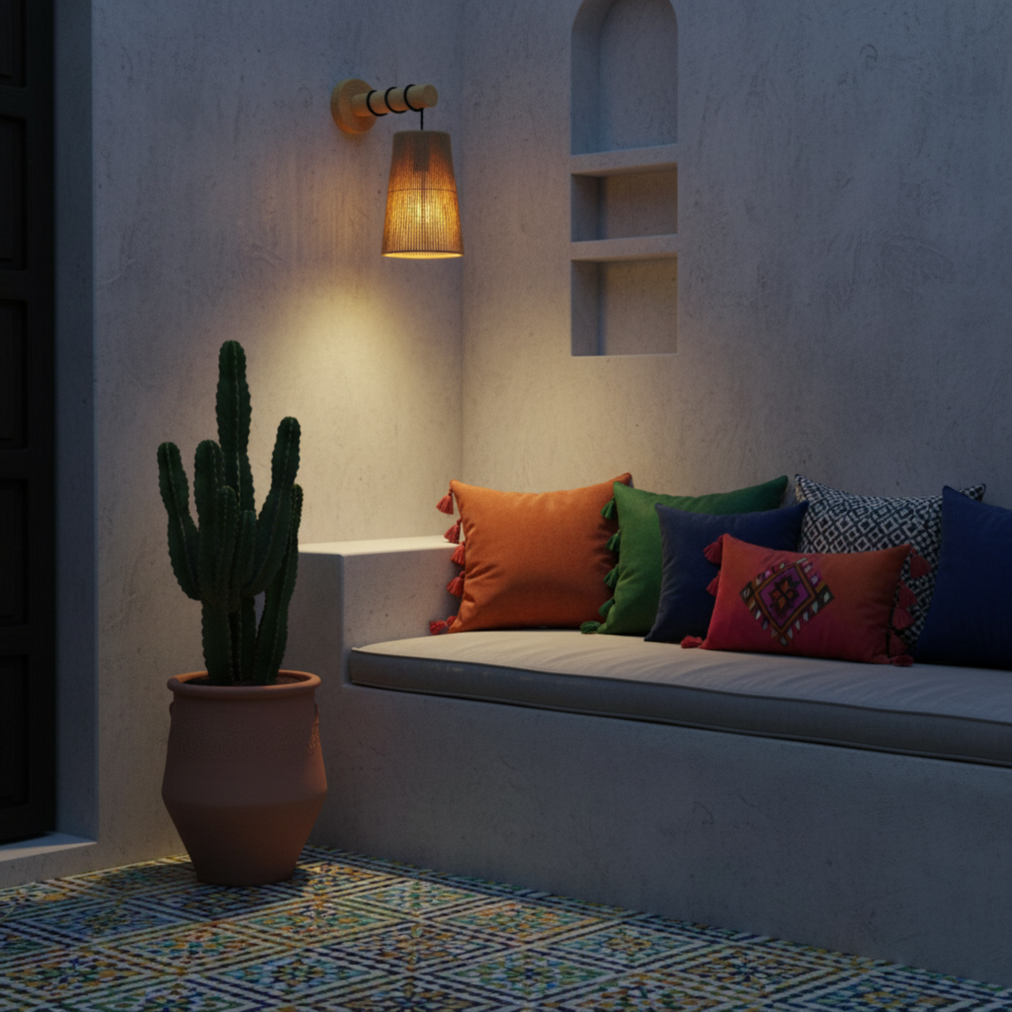 Applique Murale "Safa" – Baladeuse Scandi-Boho en Bois et Jute Tressé