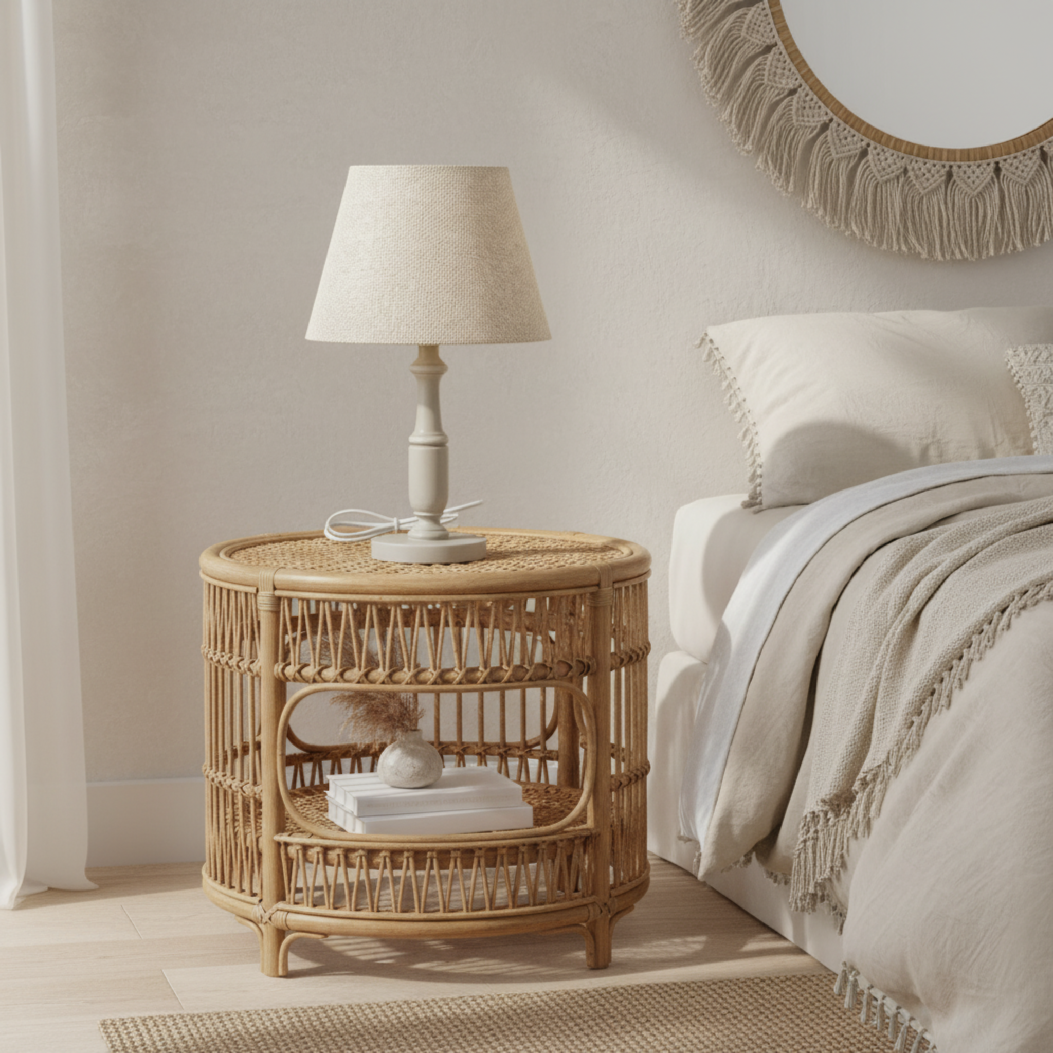 Lampe de Chevet Pied Tourné & Abat-Jour Lin – Ambiance Cosy