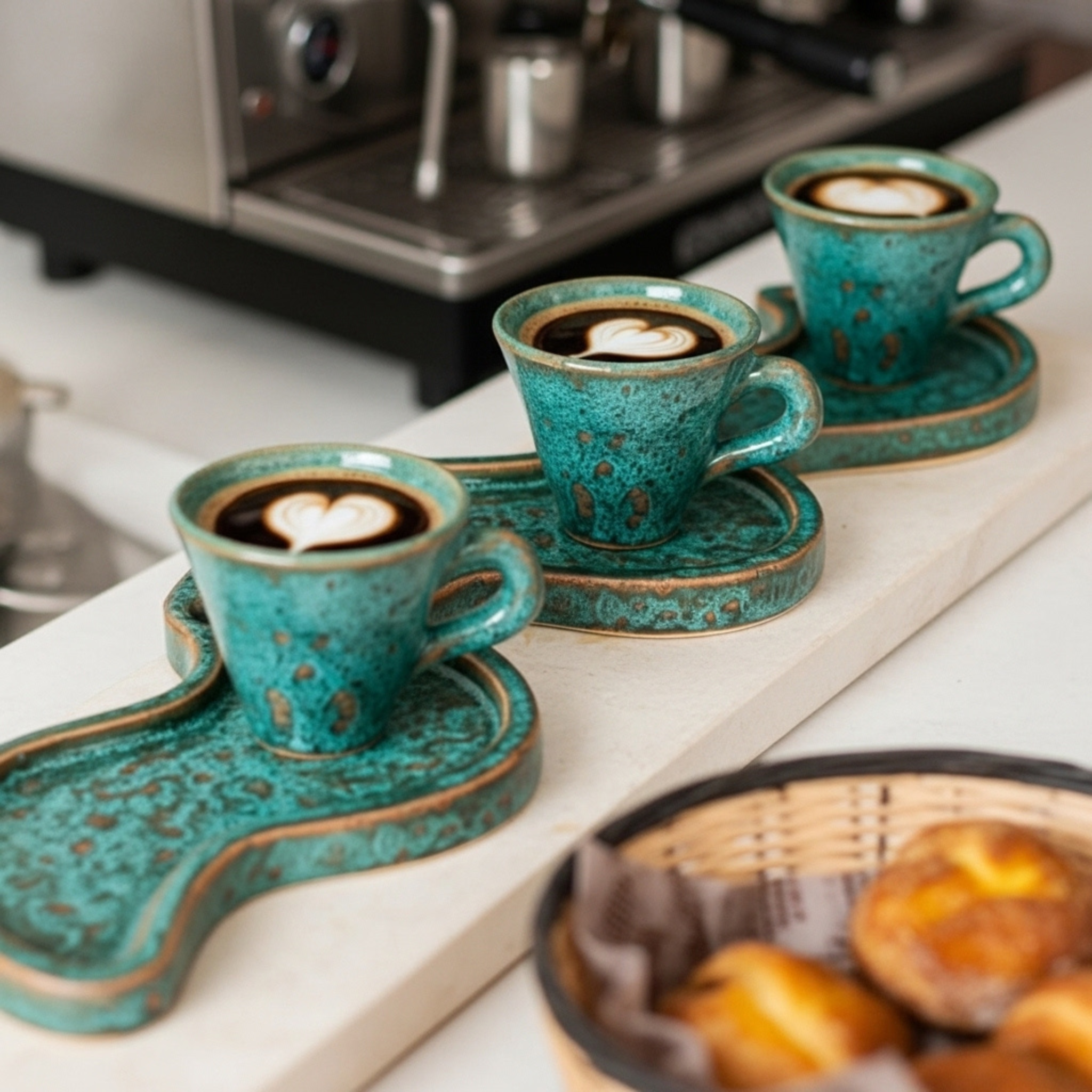 Tasse Café Noir avec Sous-Tasse — Céramique Fait Main