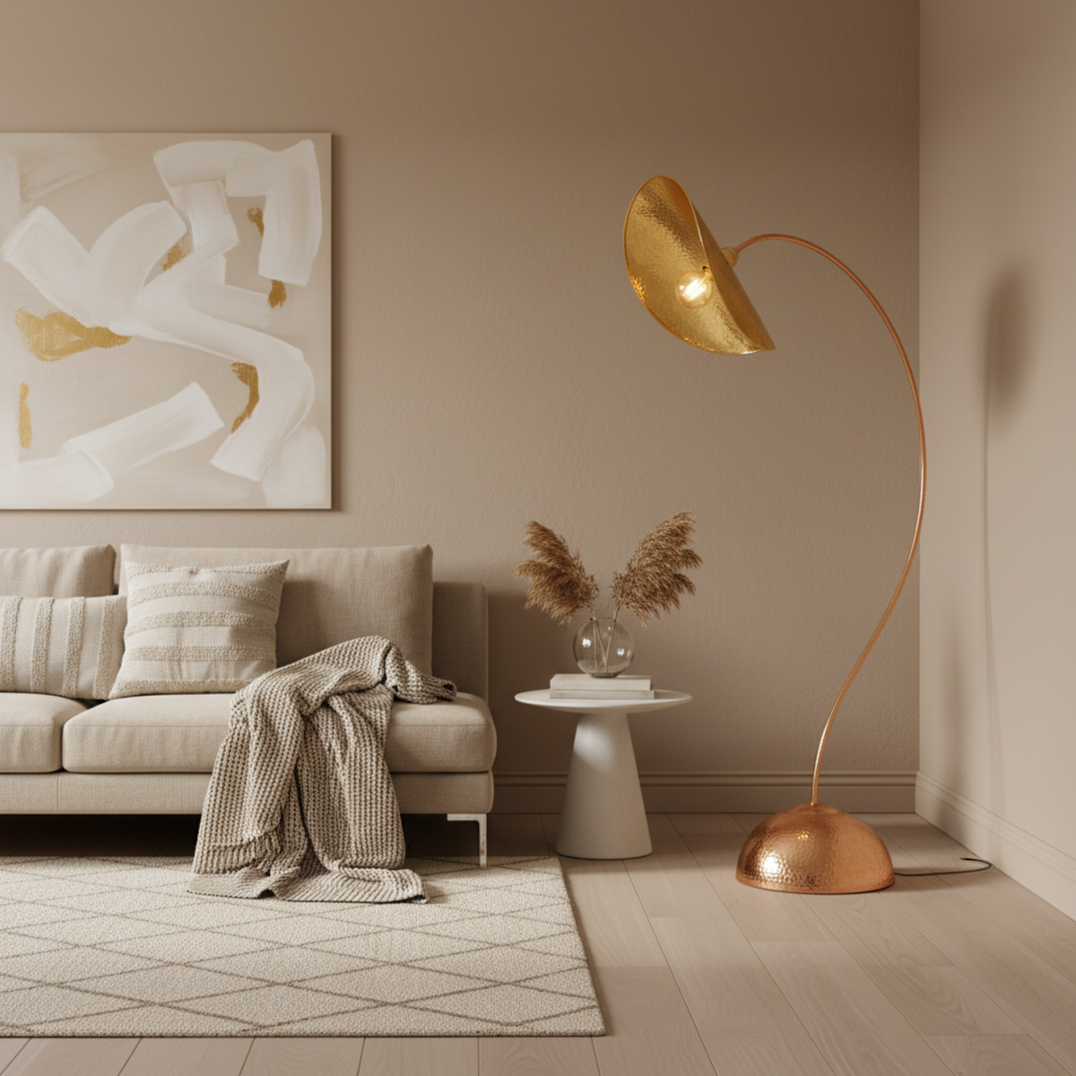 Lampadaire Arc Cuivre Martelé Fait Main Artisanal | Fiolla Home