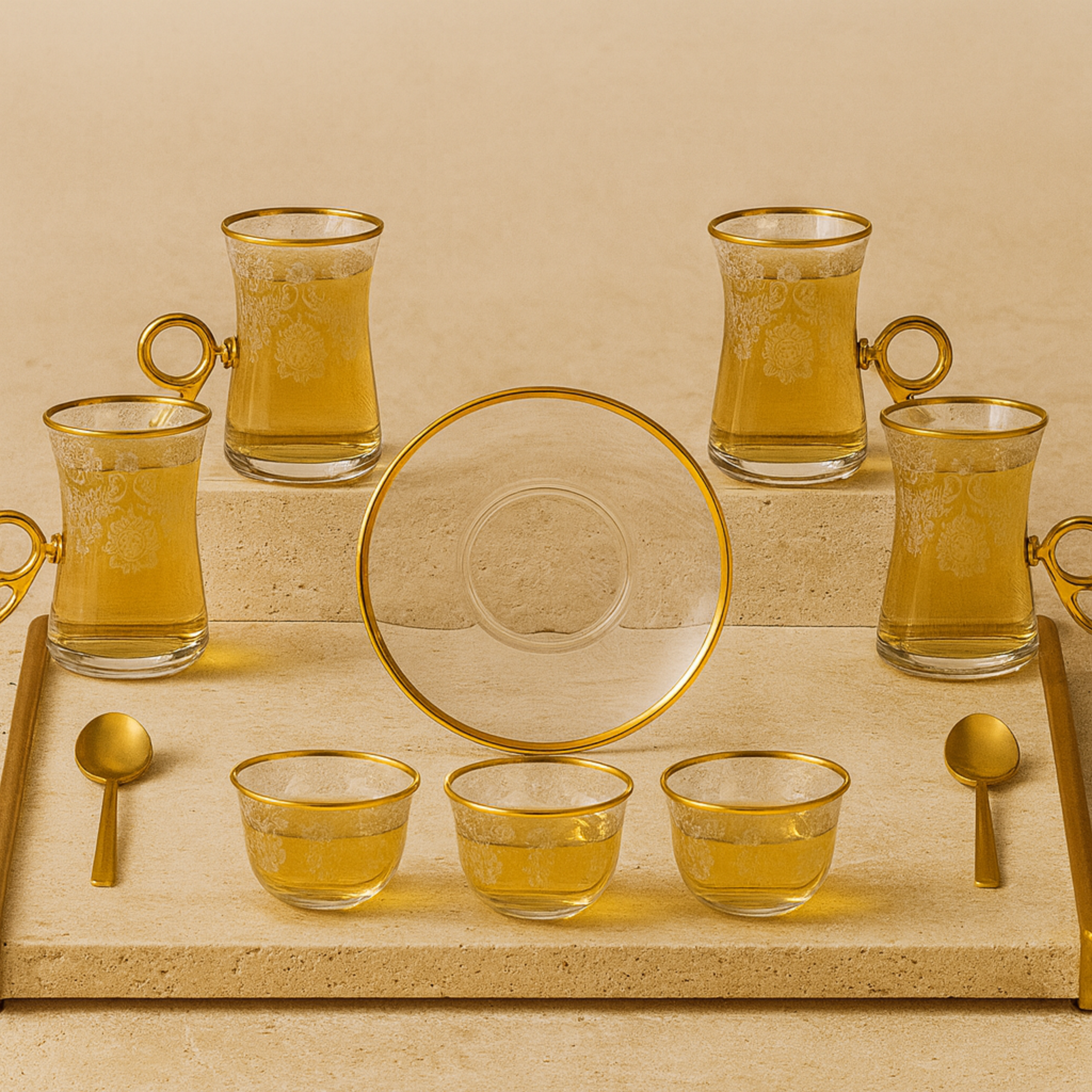 Service à Thé et Café Turc | En Cristal Doré | Fiolla Home