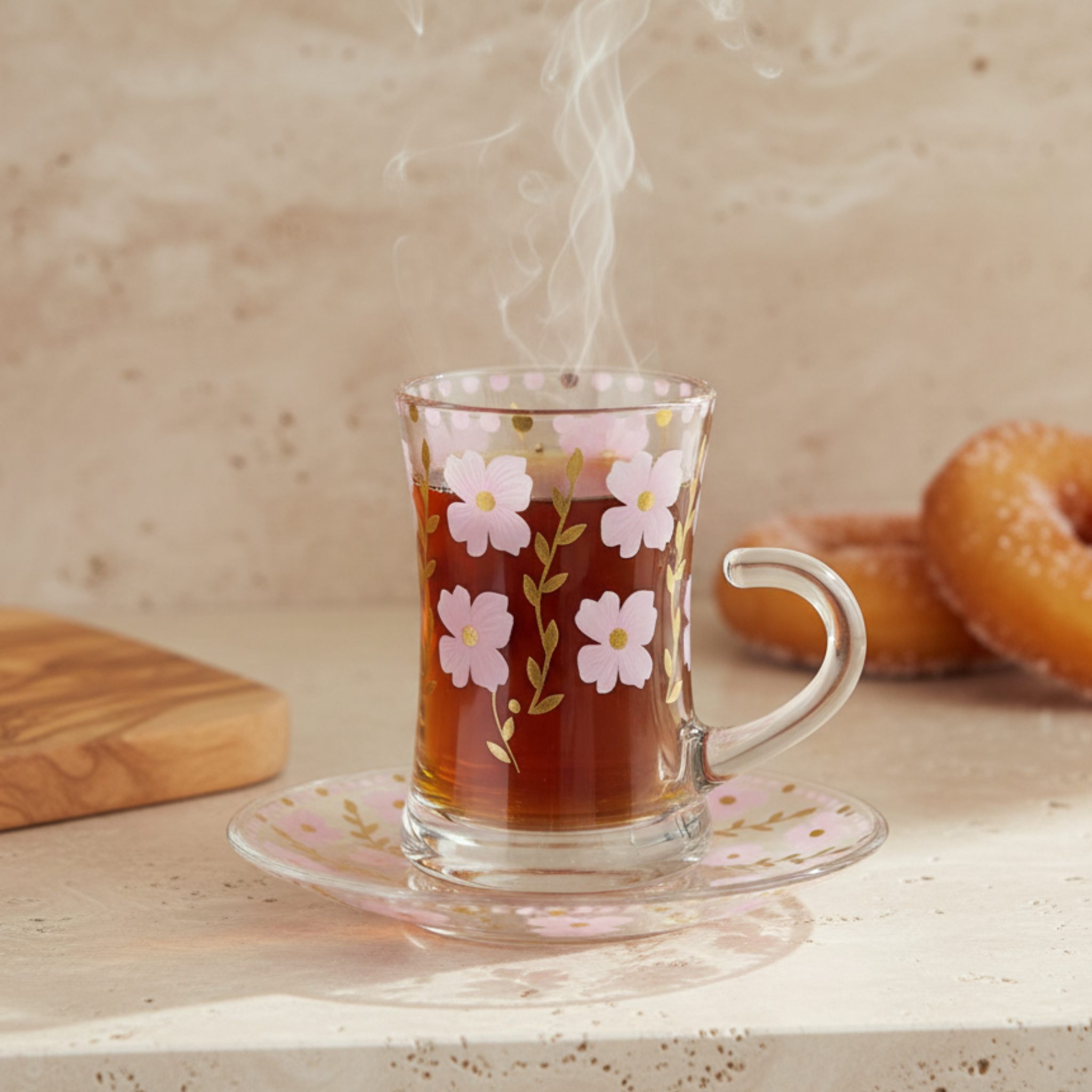 Service à Thé Verre Floral | Vaisselle Tunisie | Fiolla Home