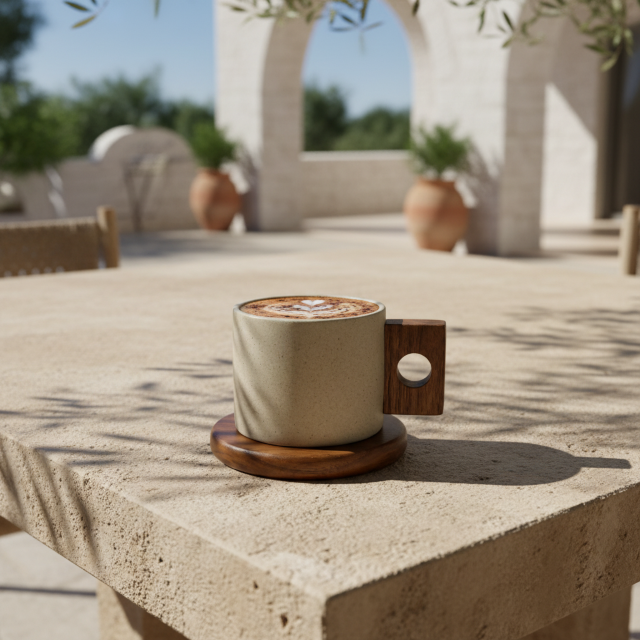 Mug Design Minimaliste en Céramique avec Anse Bois – Style Premium Tunisie