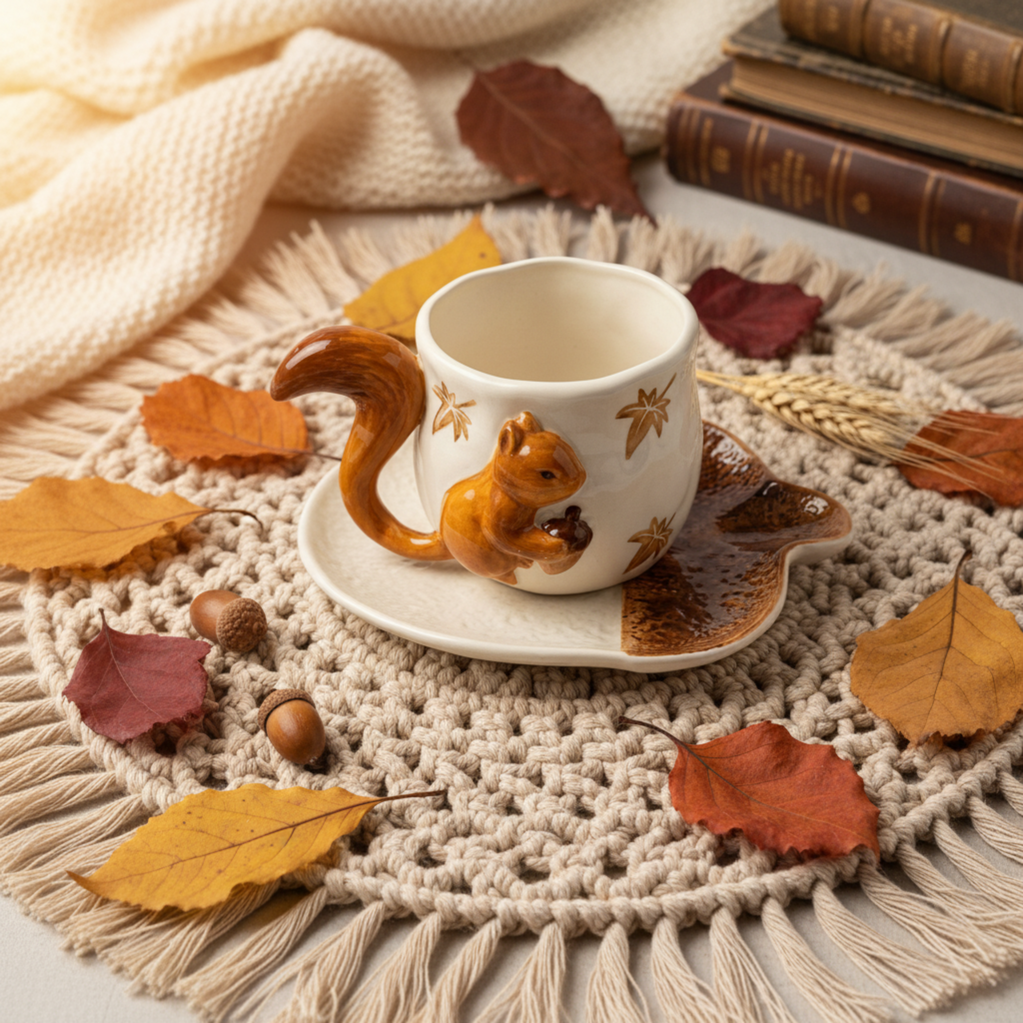 Mug Écureuil en Céramique – Poignée Queue 3D, Style Bois & Cosy Tunisie