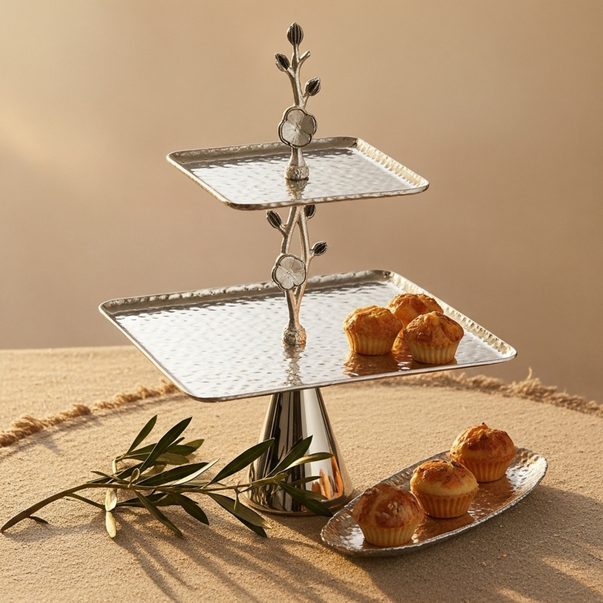 Présentoir Inox 2 étages – Design Fleur Premium | Fiolla Home