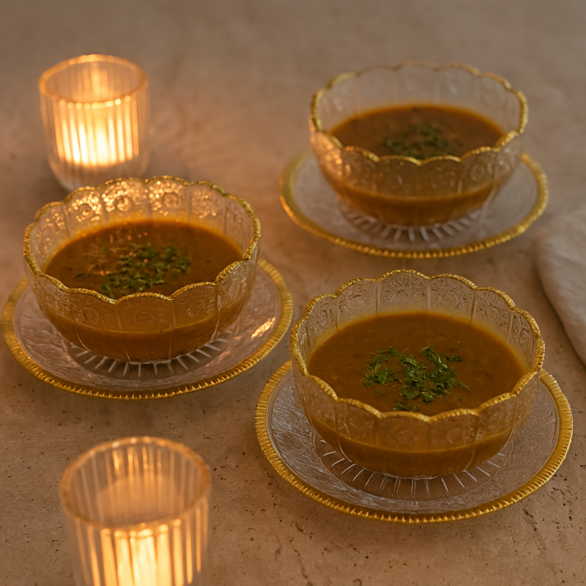 Set de Bols en Cristal Doré avec Sous-Tasses | Lot de 6 | Fiolla Home
