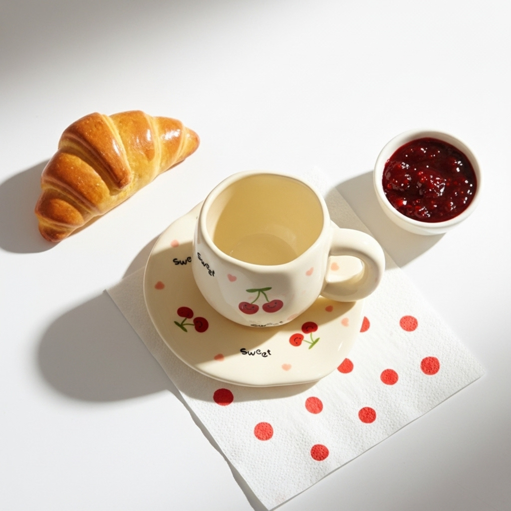 Mug Cerises Kawaii – Set Tasse & Sous-Tasse pour Café