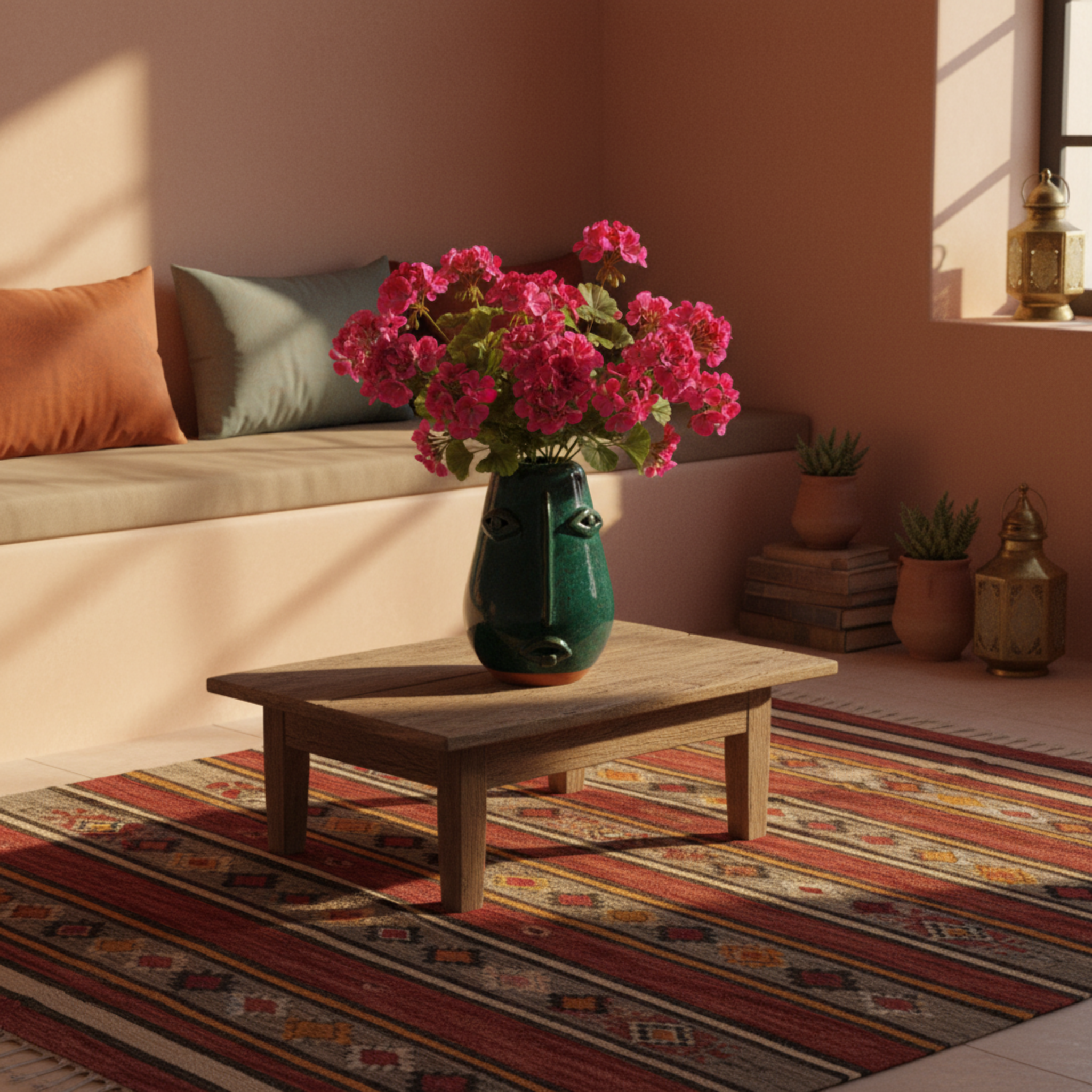 Vase Visage en Céramique Émaillée – Vert Émeraude, style tunisien