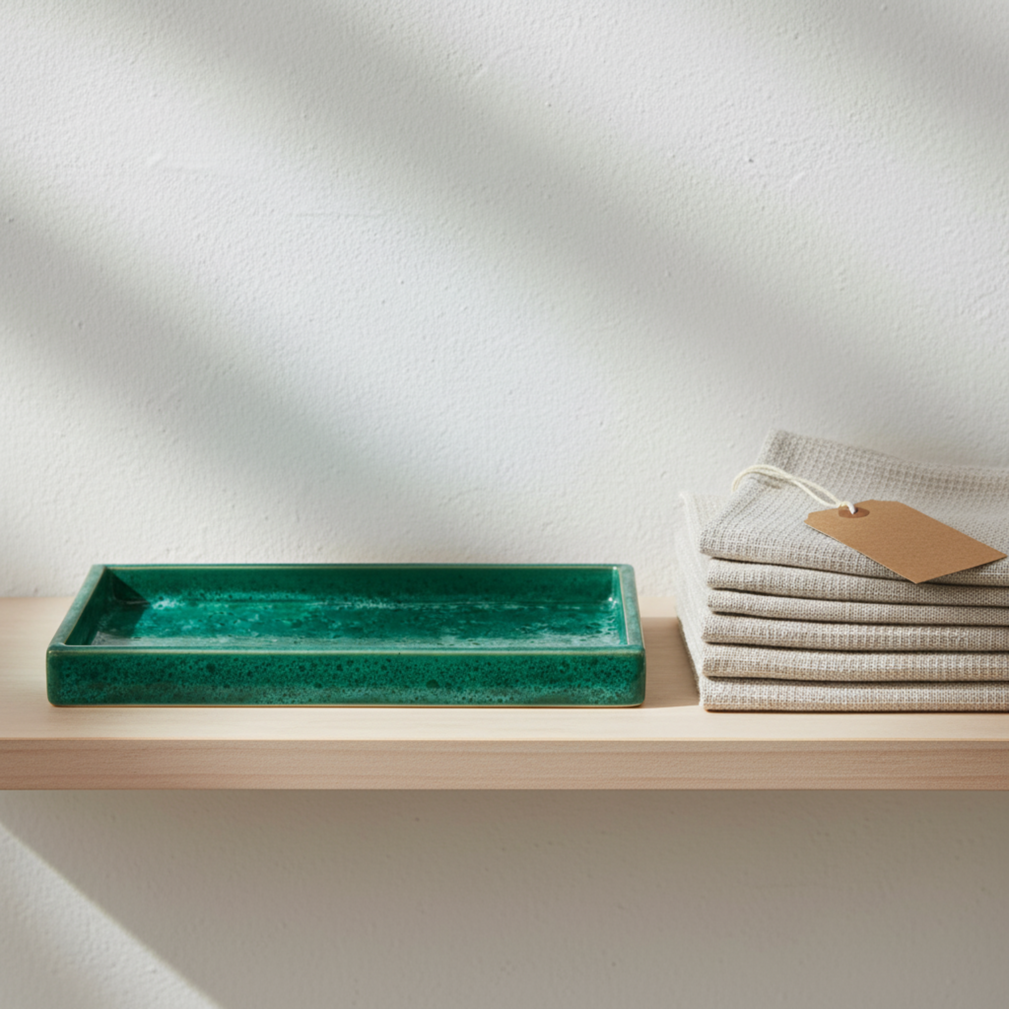 Plateau en céramique émaillé vert – Coiffeuse & Service