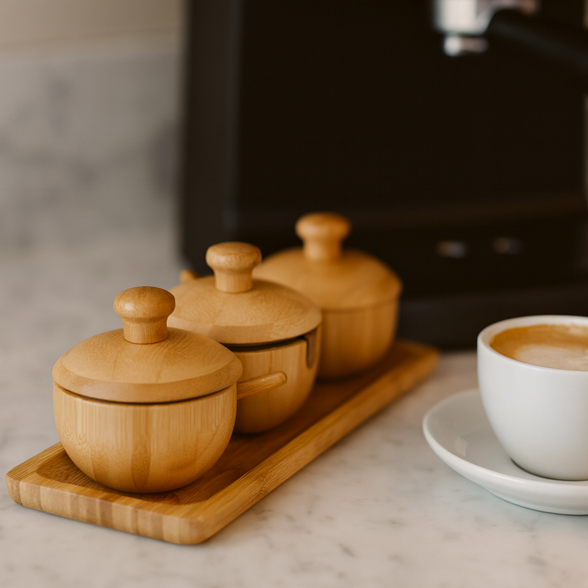 Trio de pots à épices en bambou | Cuillères et plateau | Fiolla Home