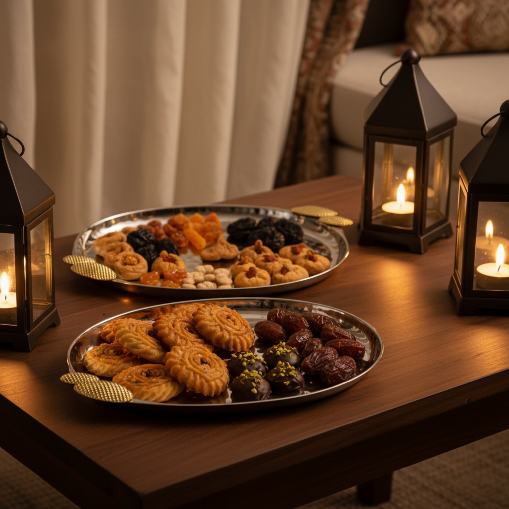 Duo de Plateaux de Service en Cuivre Indien - Qualité Premium (Argent & Or)