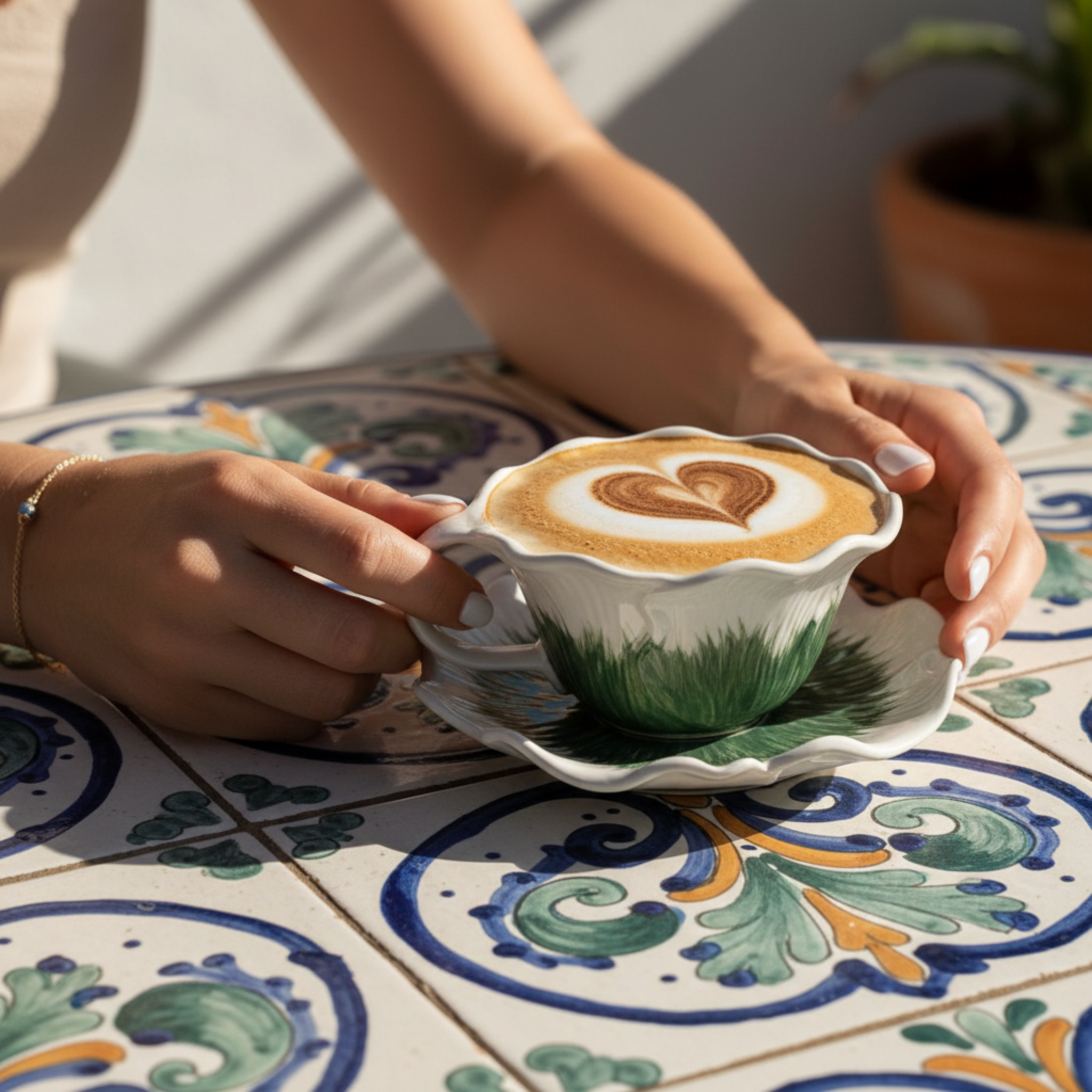 Tasse à Café Céramique "Jardin d'Hiver" avec Soucoupe - Design Floral