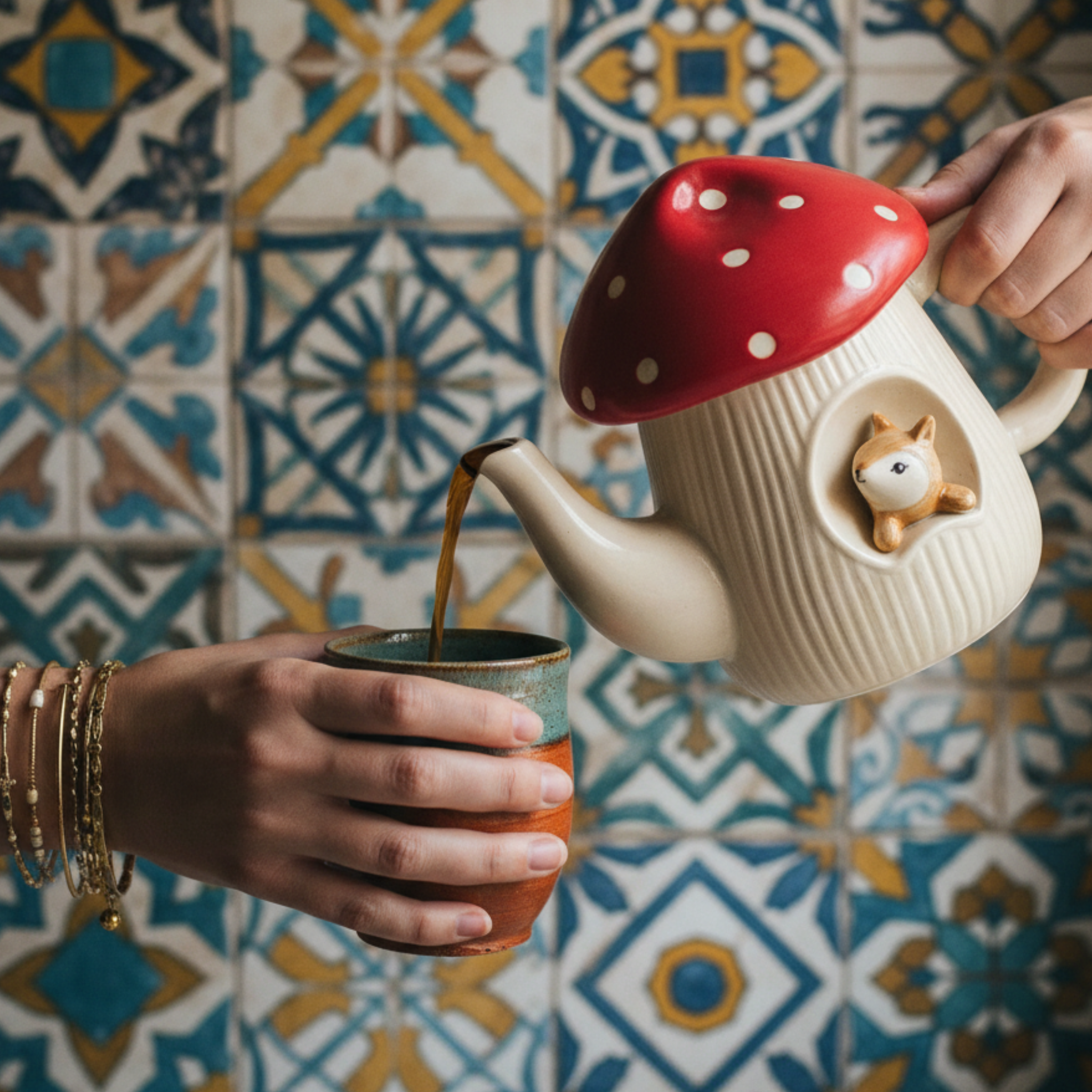 Théière Champignon & Renard : Design Mignon en Céramique - Top Tendance