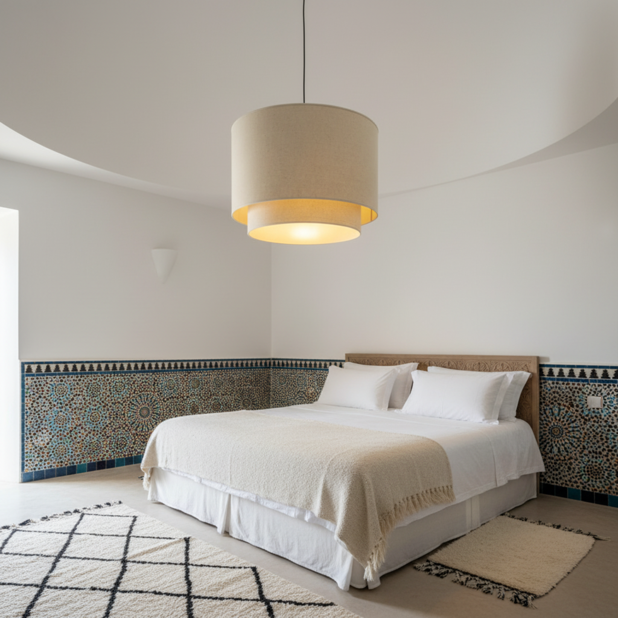 Suspension Double Abat-Jour en Lin Beige Lustre Moderne | Fiolla Home
