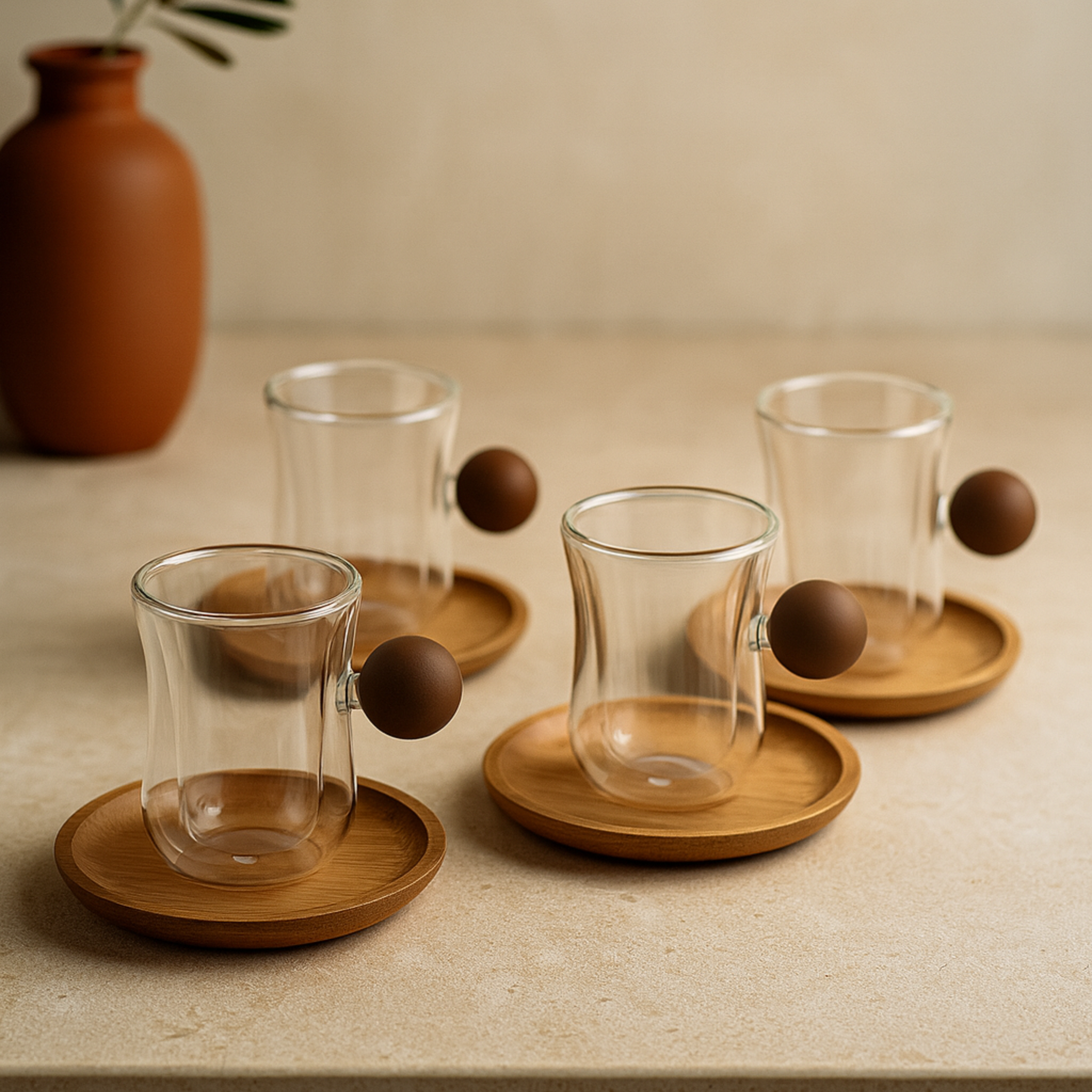 Service à Thé Double Paroi | Verre & Bois | Fiolla Home Tunisie
