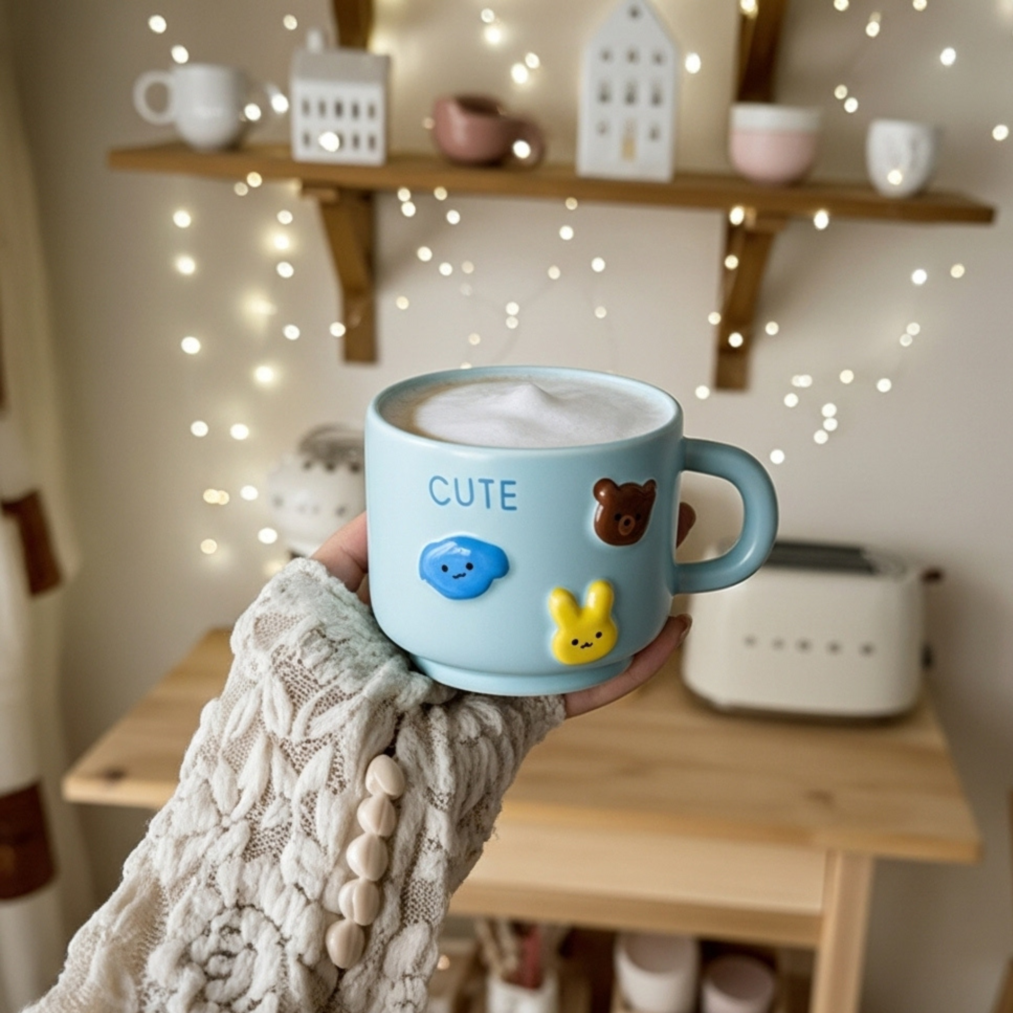 Mug kawaii bleu en céramique 3D – Animaux mignons | Fiolla Home
