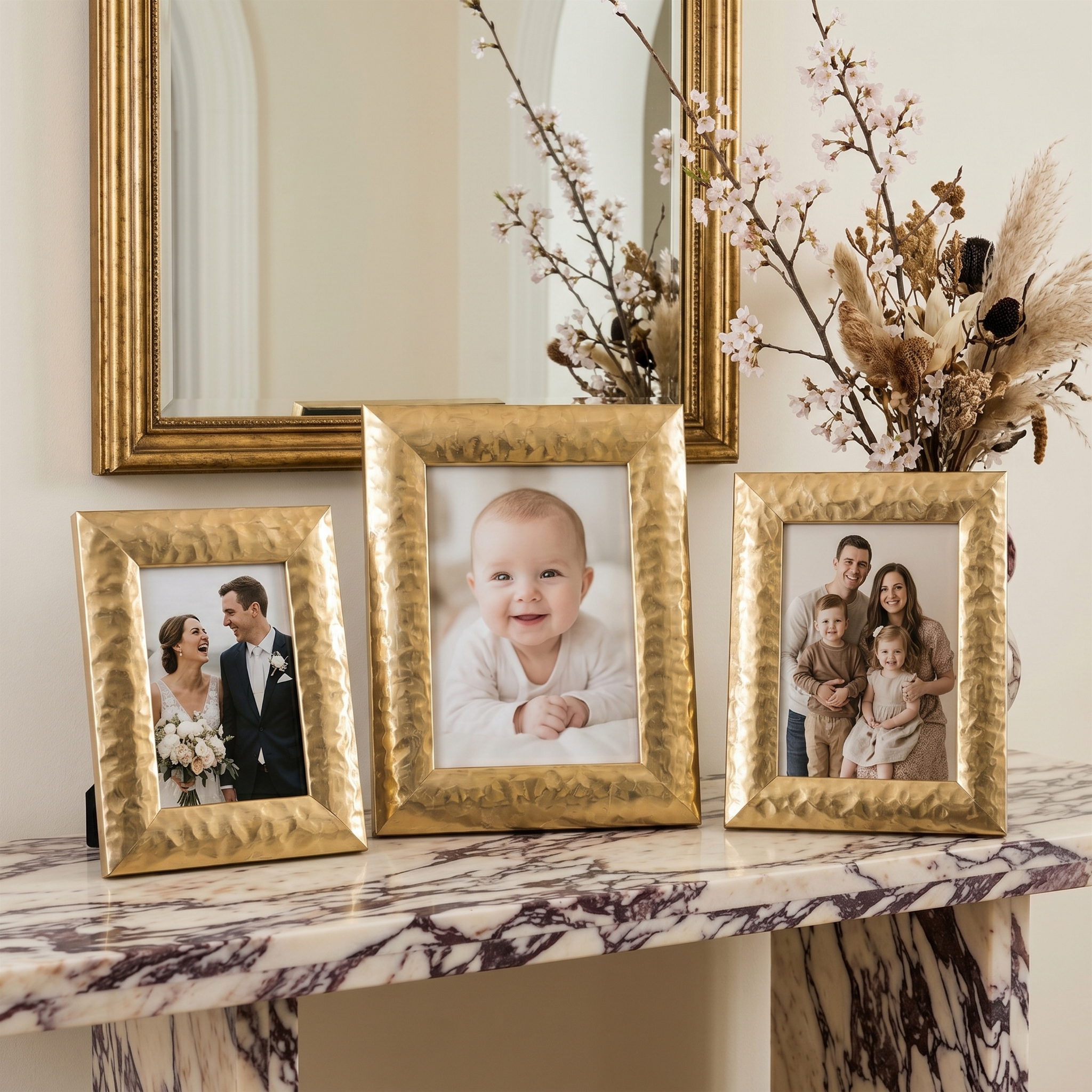 Set 3 Cadres Photos Or Texturés | Déco Tunisie Luxe | Fiolla Home