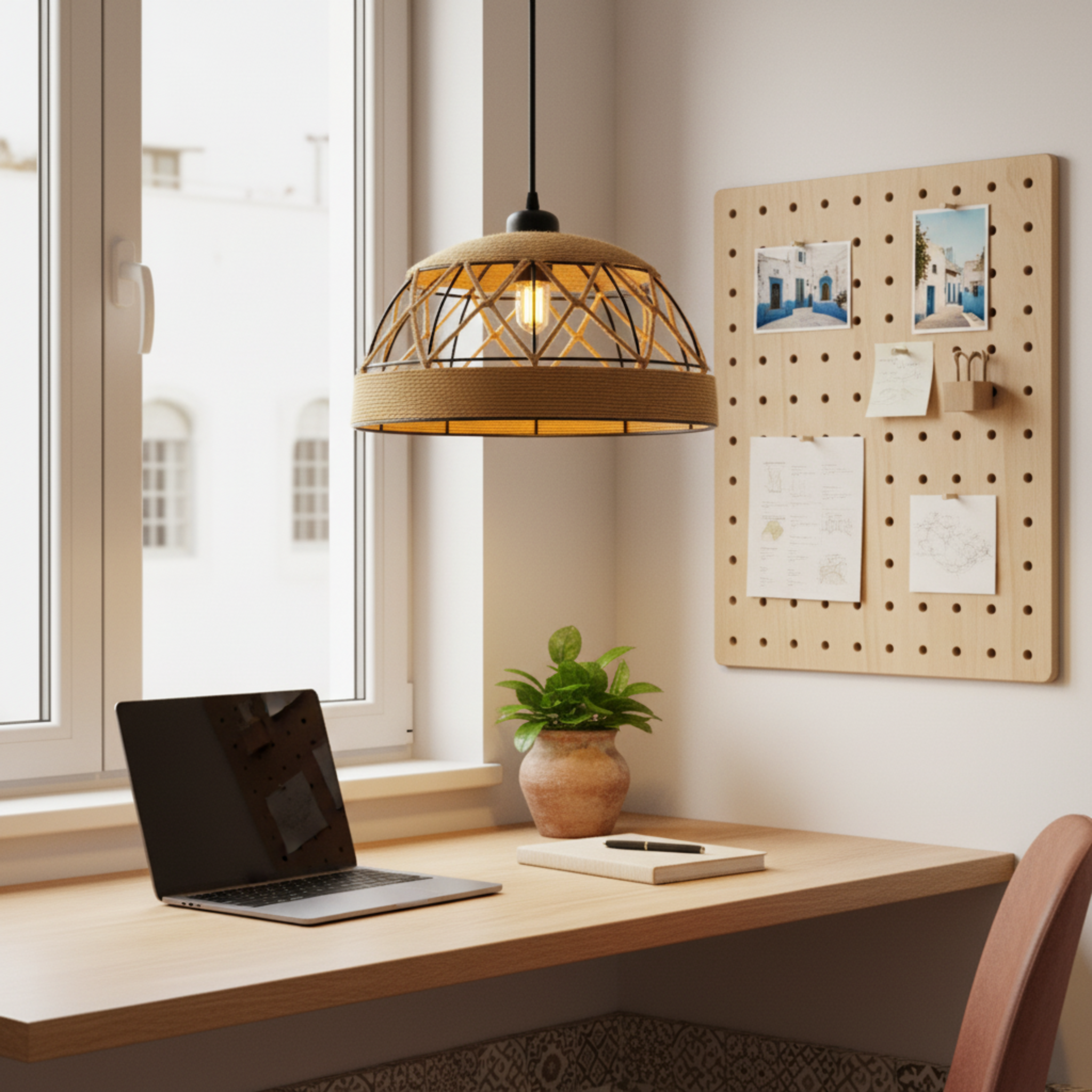 Suspension "Atlas" Géométrique – Lustre en Jute Tressé et Métal Noir