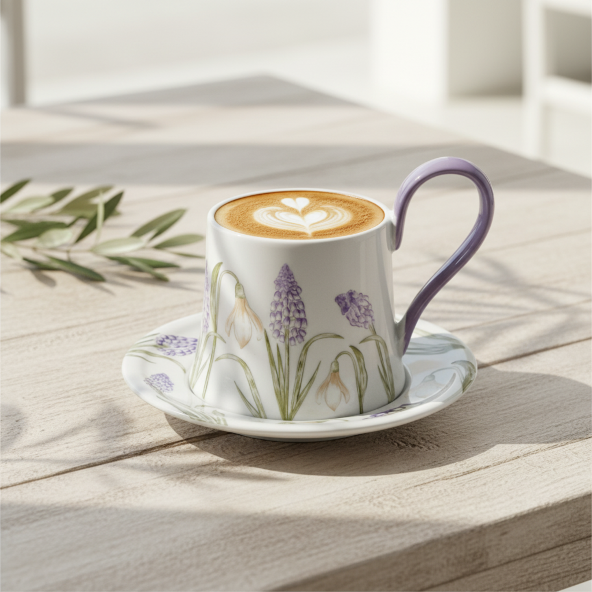 Mug Fleurs Lilas en Céramique avec Sous-Tasse – Style Élégant