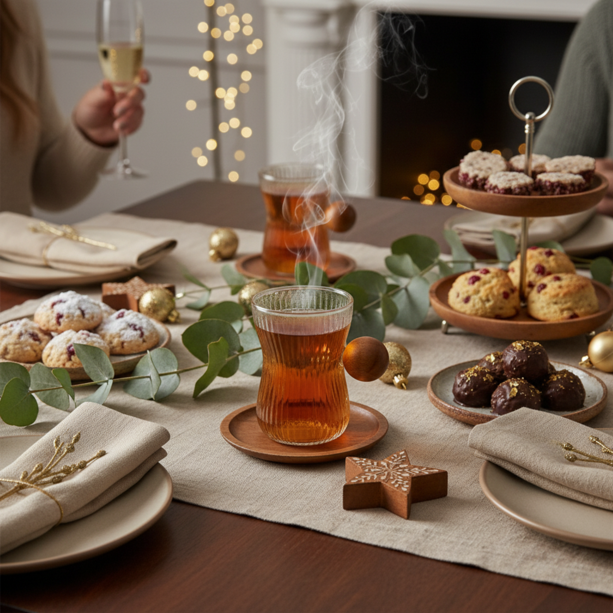 Service à Thé en Verre Côtelé & Manche Boule Bois - Achat Tunisie | Fiolla Home