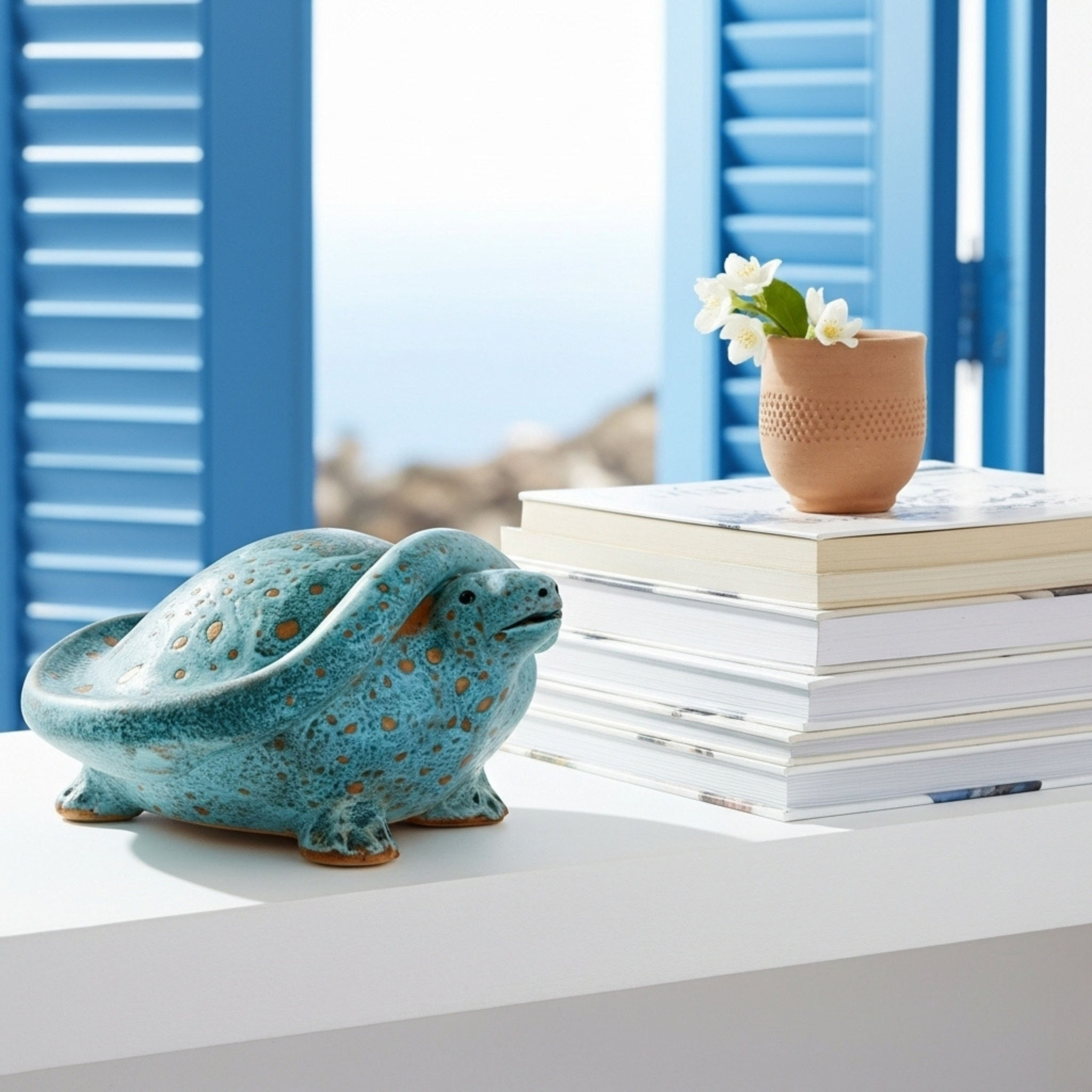 Figurine tortue en céramique – Fait main, style tunisien