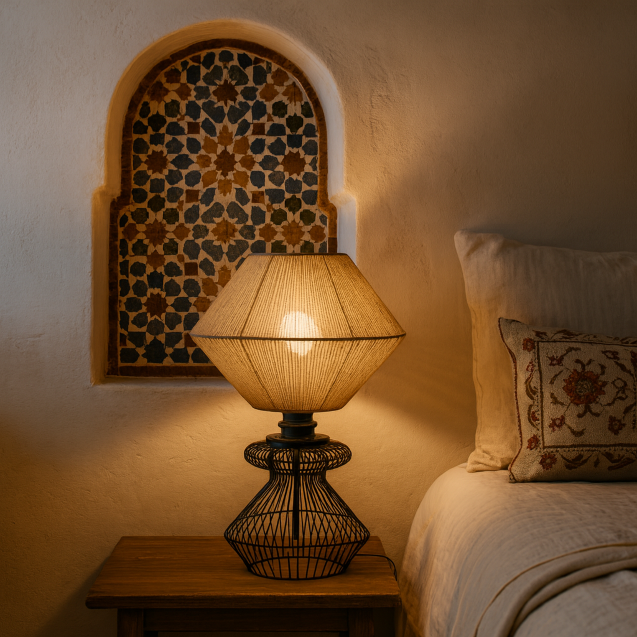 Lampe de Table Design en Jute et Métal Noir | Fait Main | Tunisie