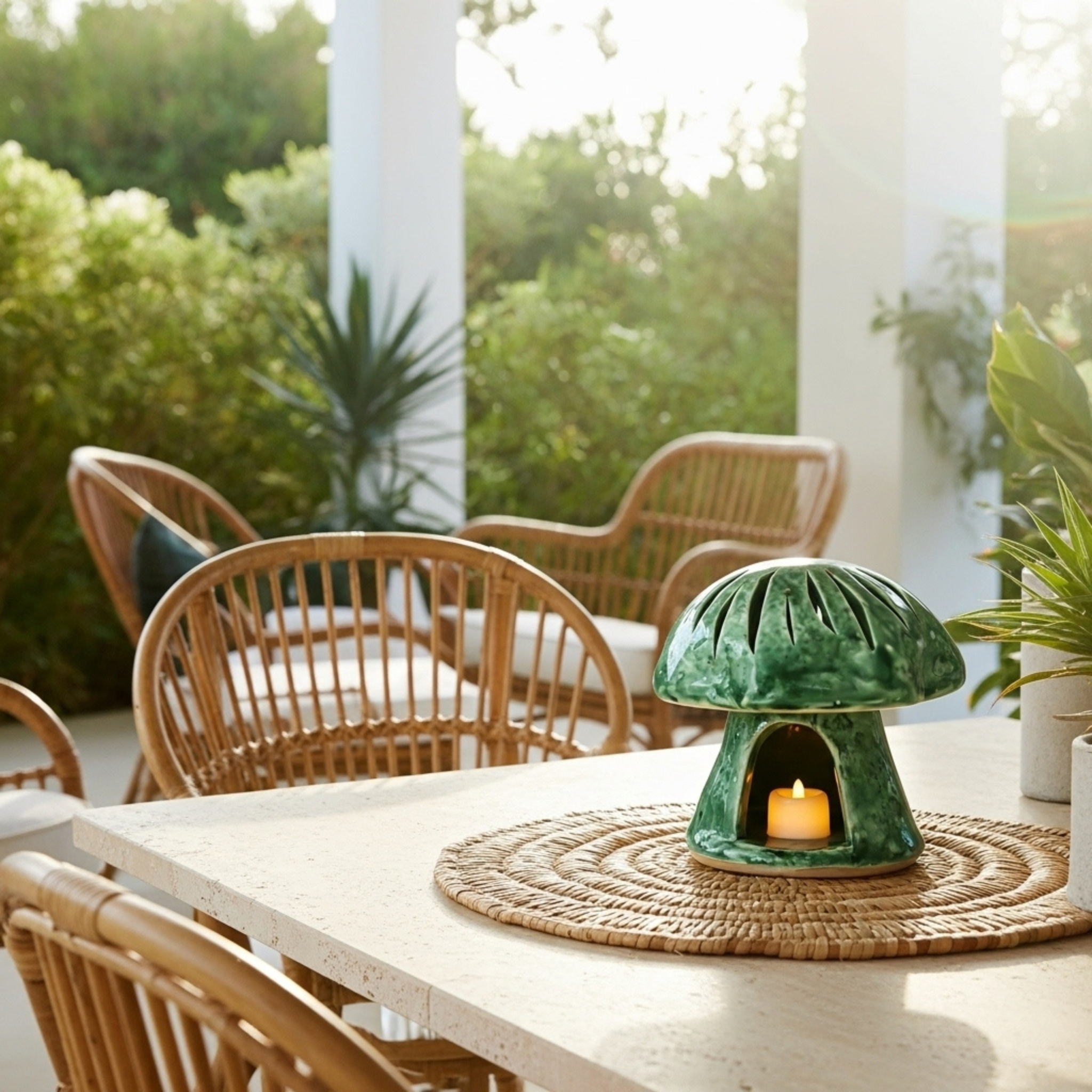 Cache-bougie Champignon en Céramique – Vert Émaillé Tunisien