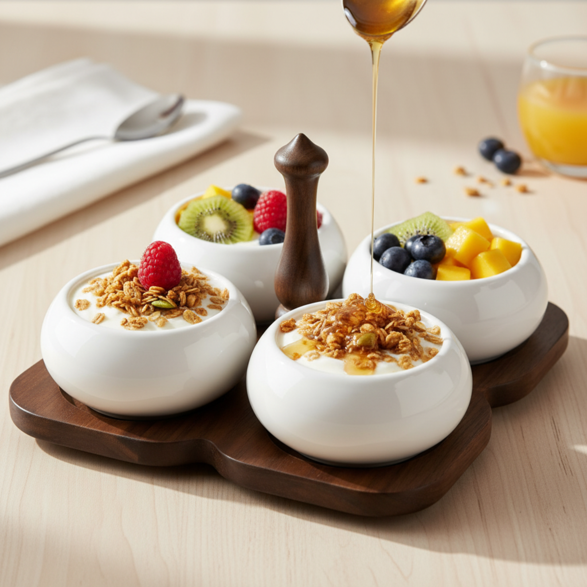 Service Apéritif 4 Bols Céramique & Plateau Bois – Design Élégant