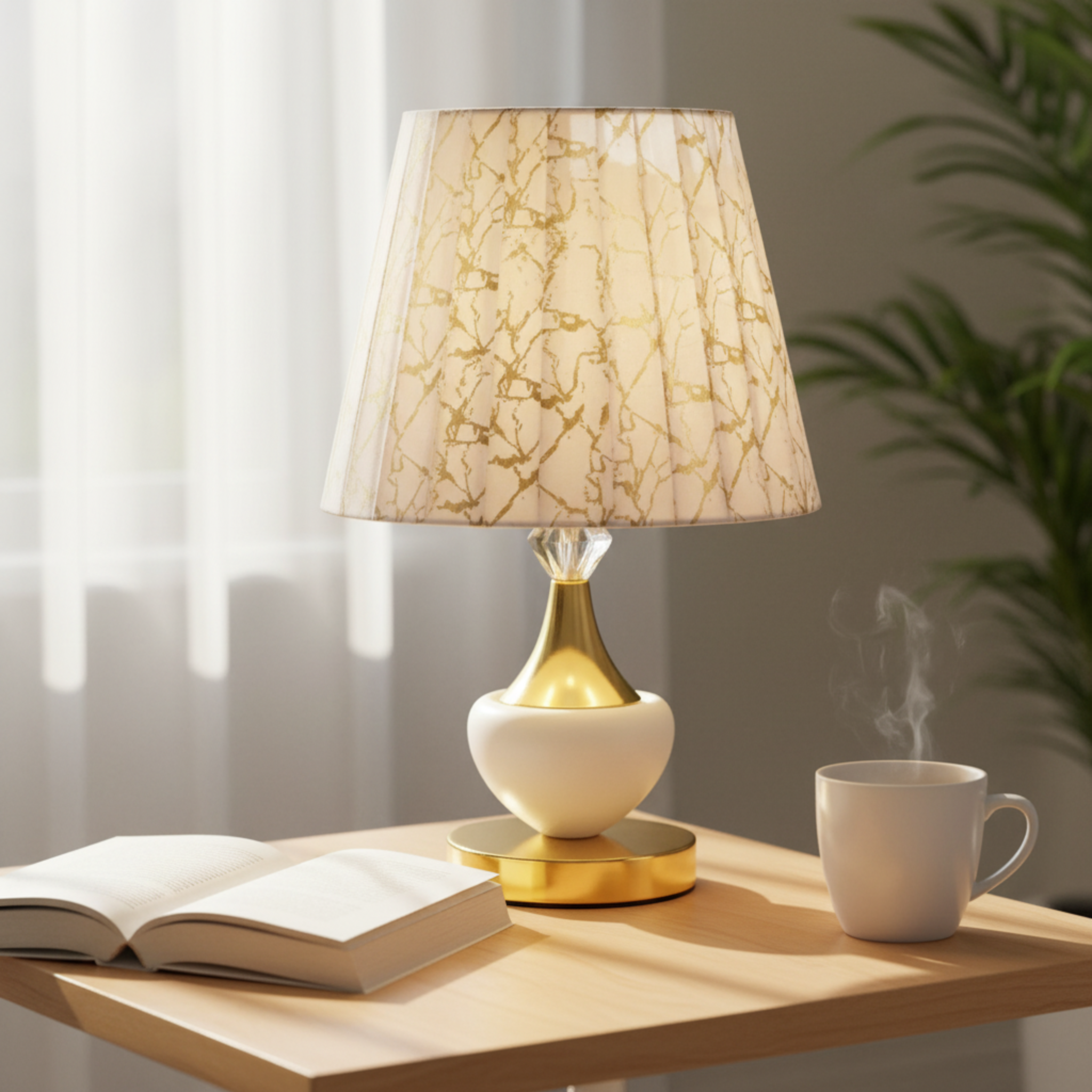 Lampe de Chevet Effet Marbre Dorée – Élégance et Lumière Douce Tunisie | Fiolla Home