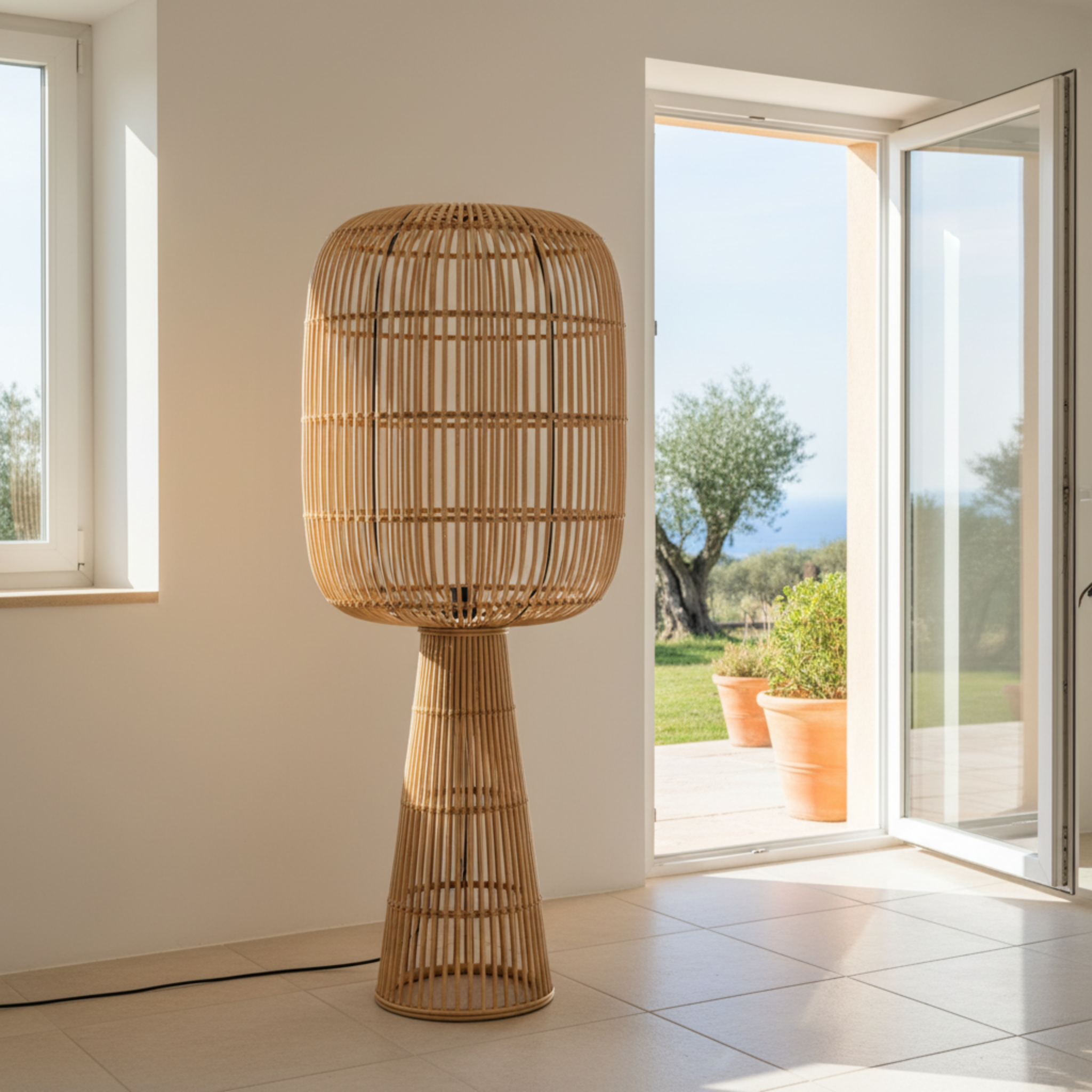 Lampadaire Sur Pied en Rotin Naturel – Design Bohème & Fait Main