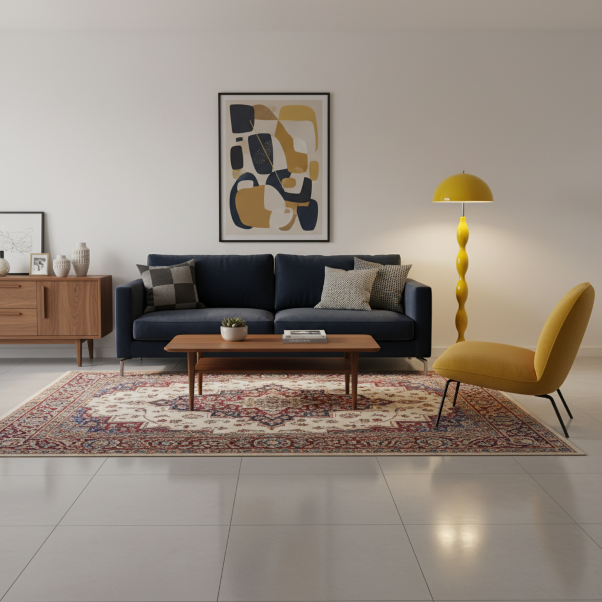 Lampadaire Sculptural Ondulé Jaune – Fait Main Luxe Tunisie