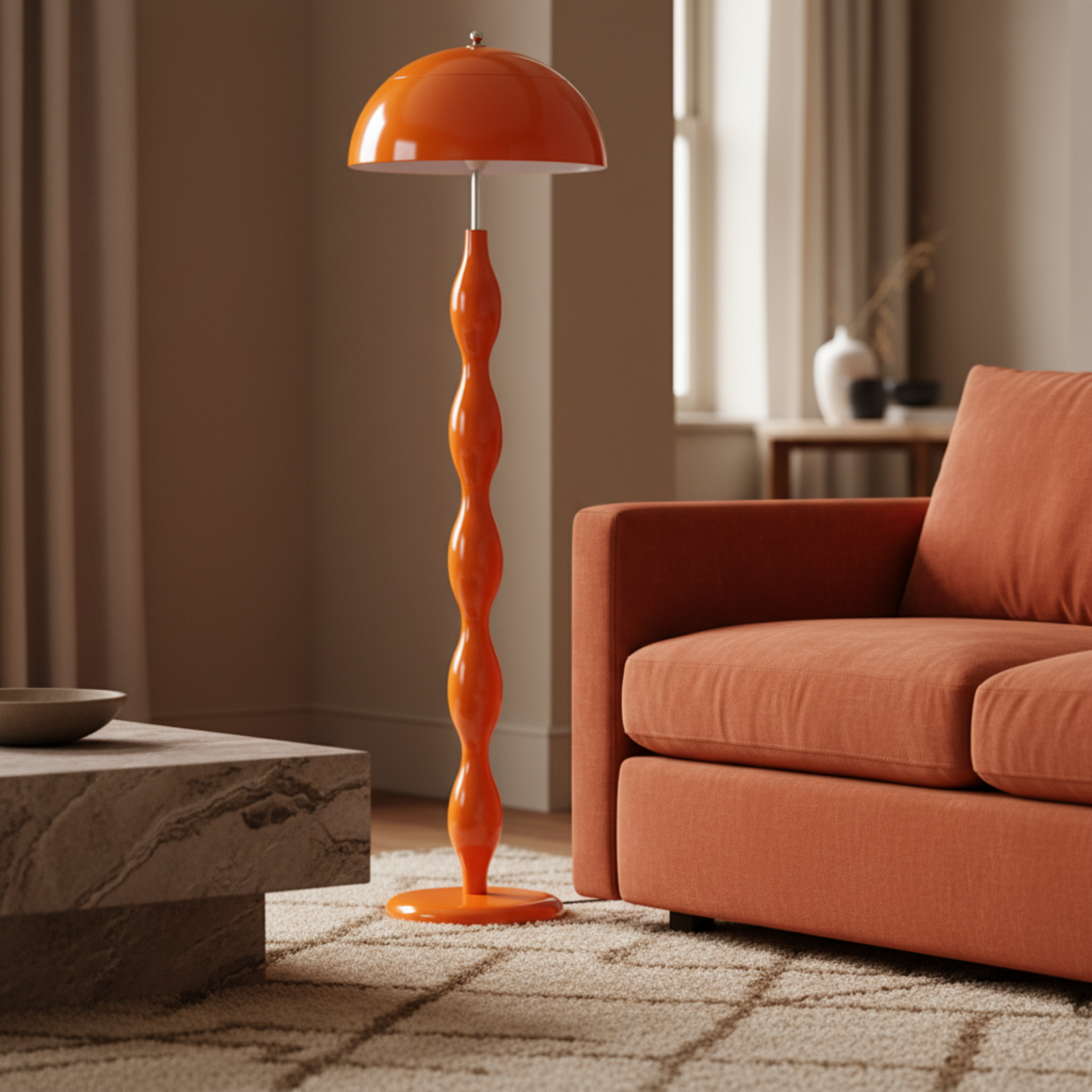 Lampadaire Ondulé Orange Terracotta – Luxe Fait Main Tunisie
