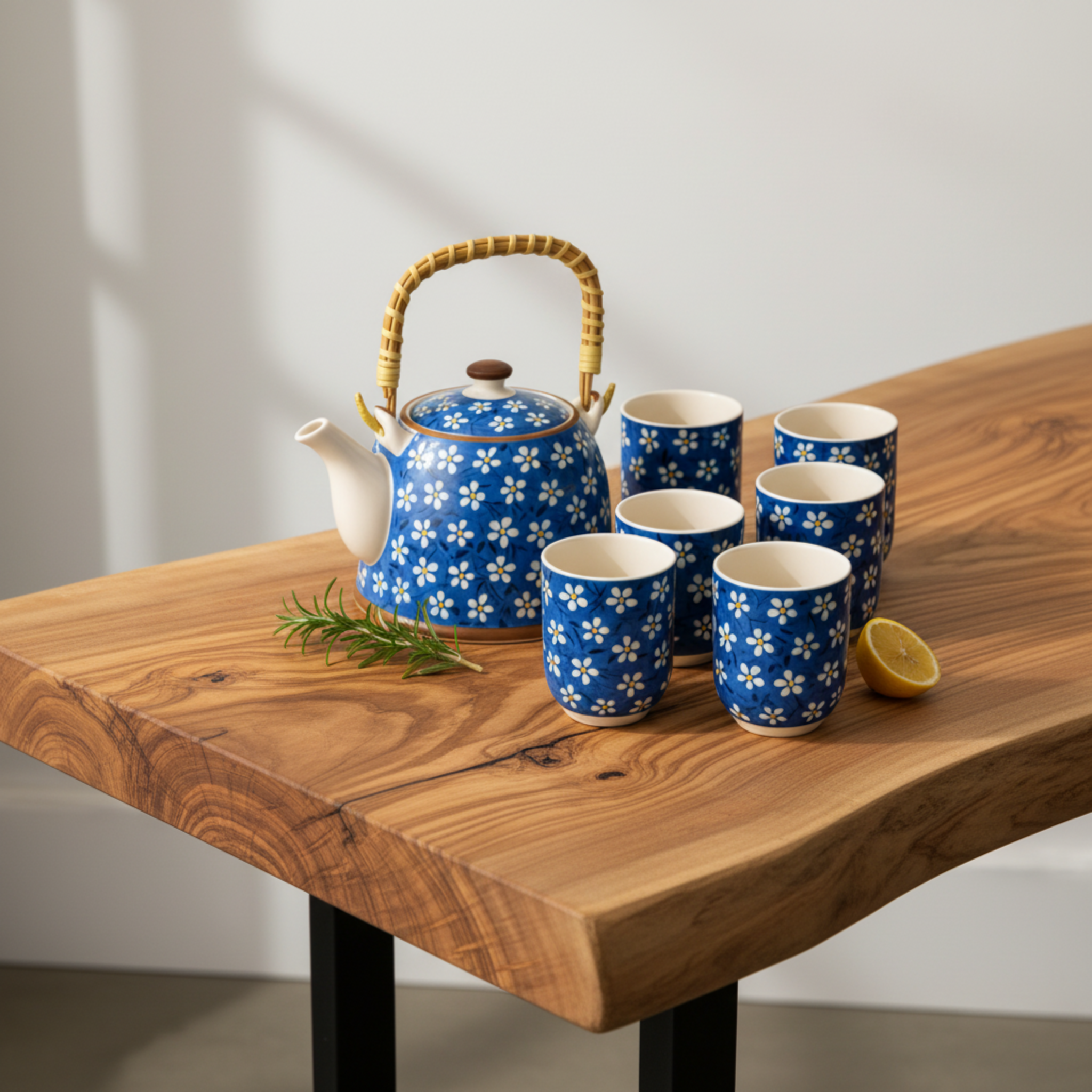 Service à Thé Bleu à Fleurs – Céramique 7 pièces Tunisie