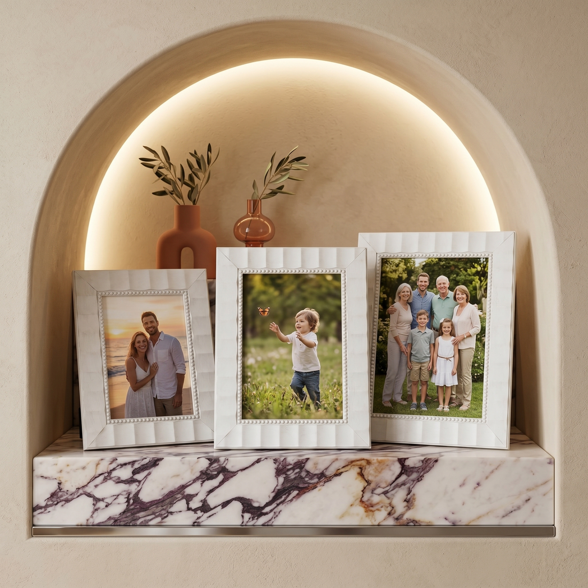 Set 3 Cadres Photo Blancs Tunisie | Cadres Déco Perles | Fiolla Home