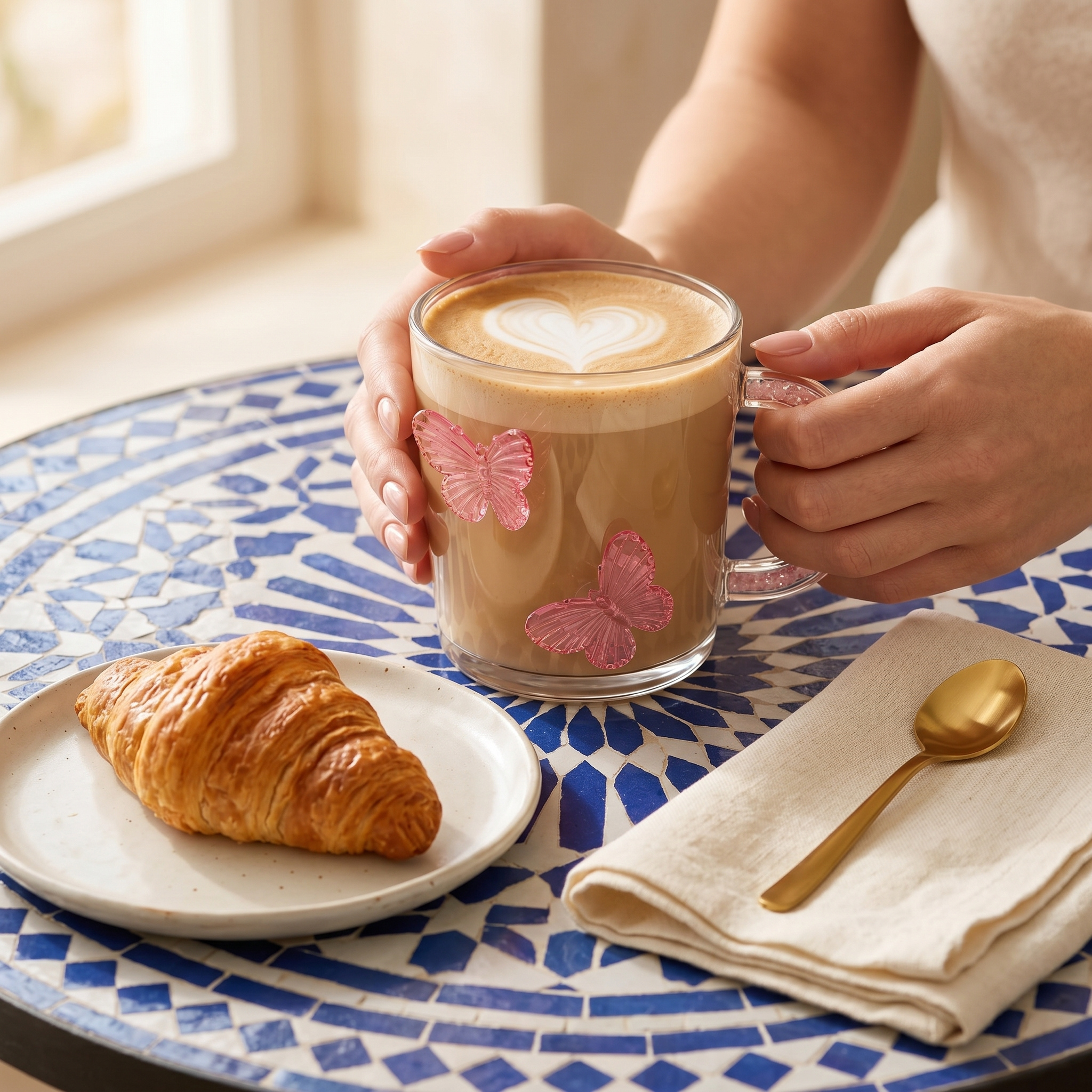 Mug Verre Papillon Tunisie | Tasse Café Cristal Rose | Fiolla Home