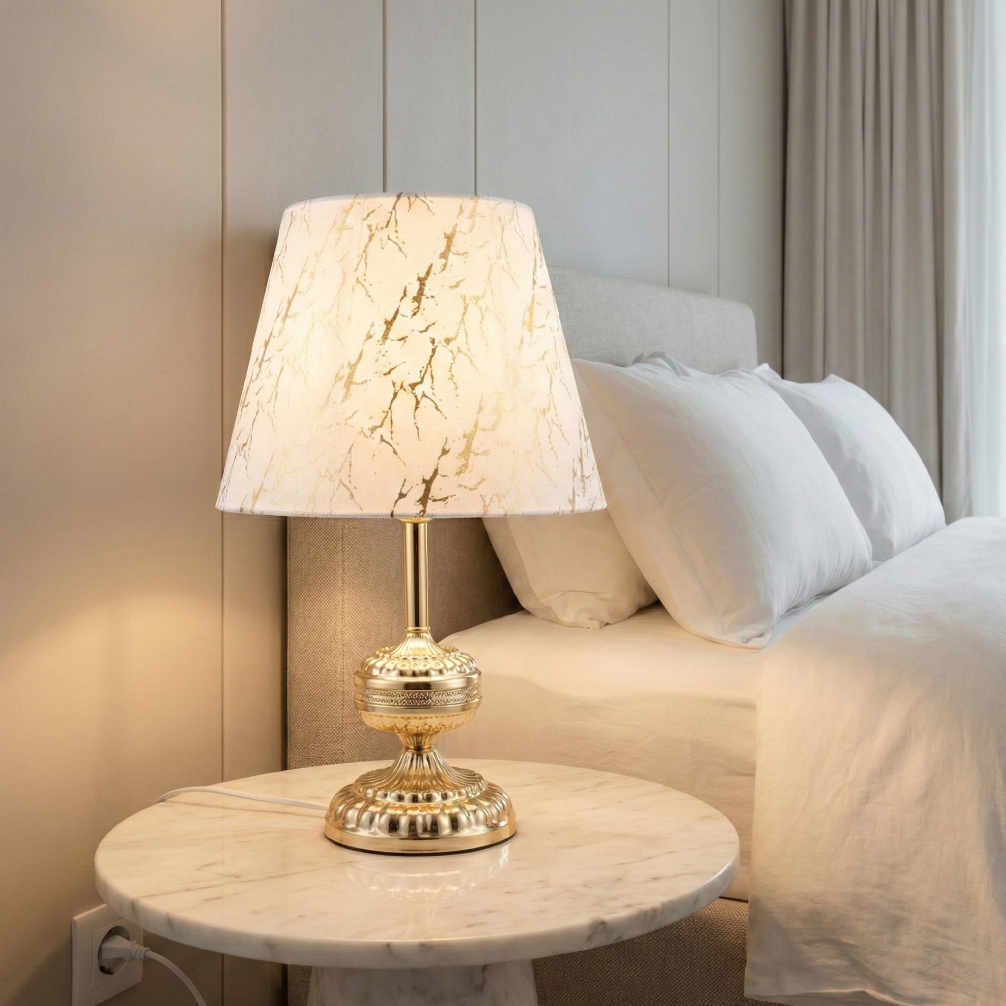 Lampe de Chevet Chic Dorée & Marbre - Luminaire Décoratif Tunisie