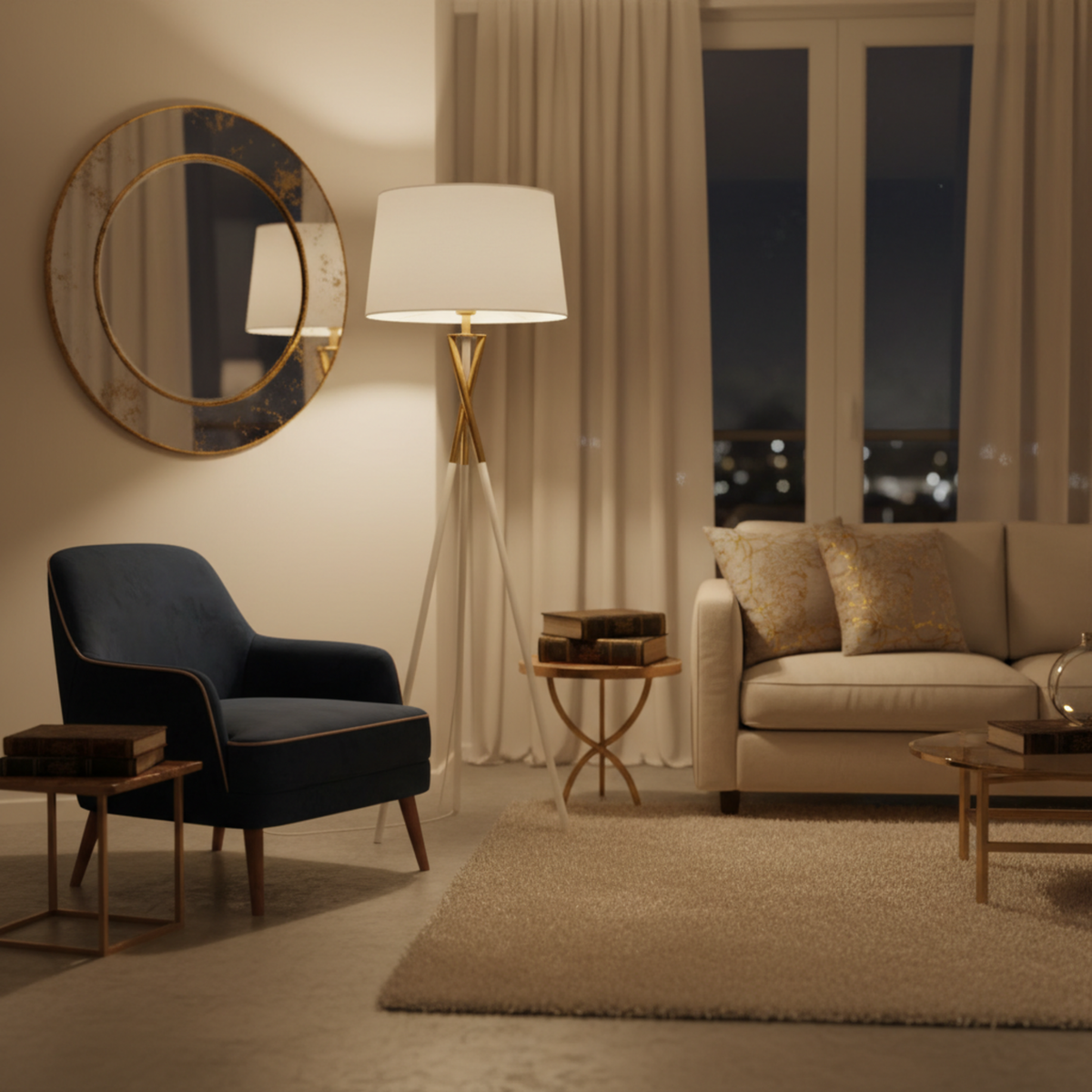 Lampadaire Trépied "Luxe Blanc & Or" – Design Scandinave Chic Tunisie