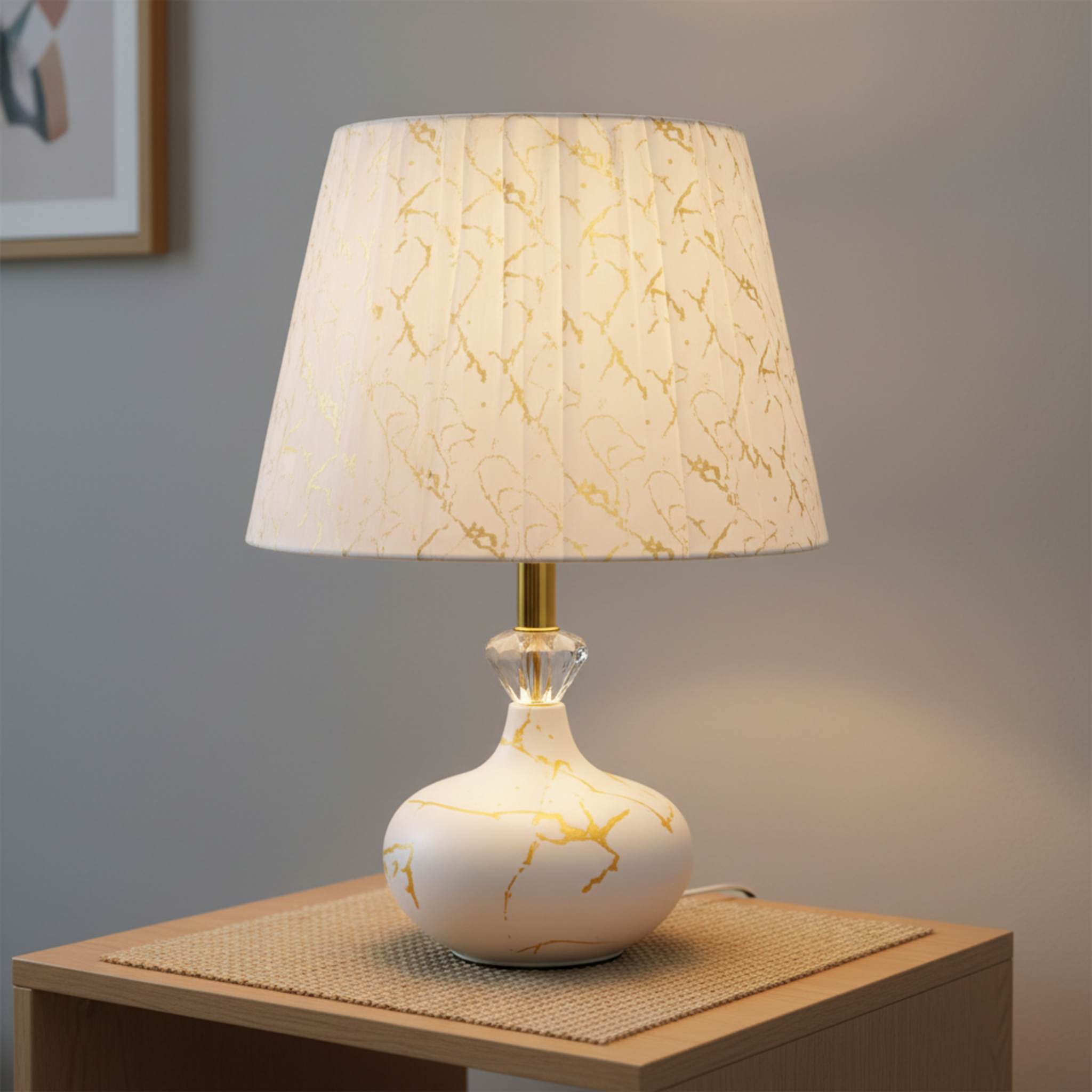 Lampe de Nuit en Marbre Doré – Raffinement et Ambiance Apaisante