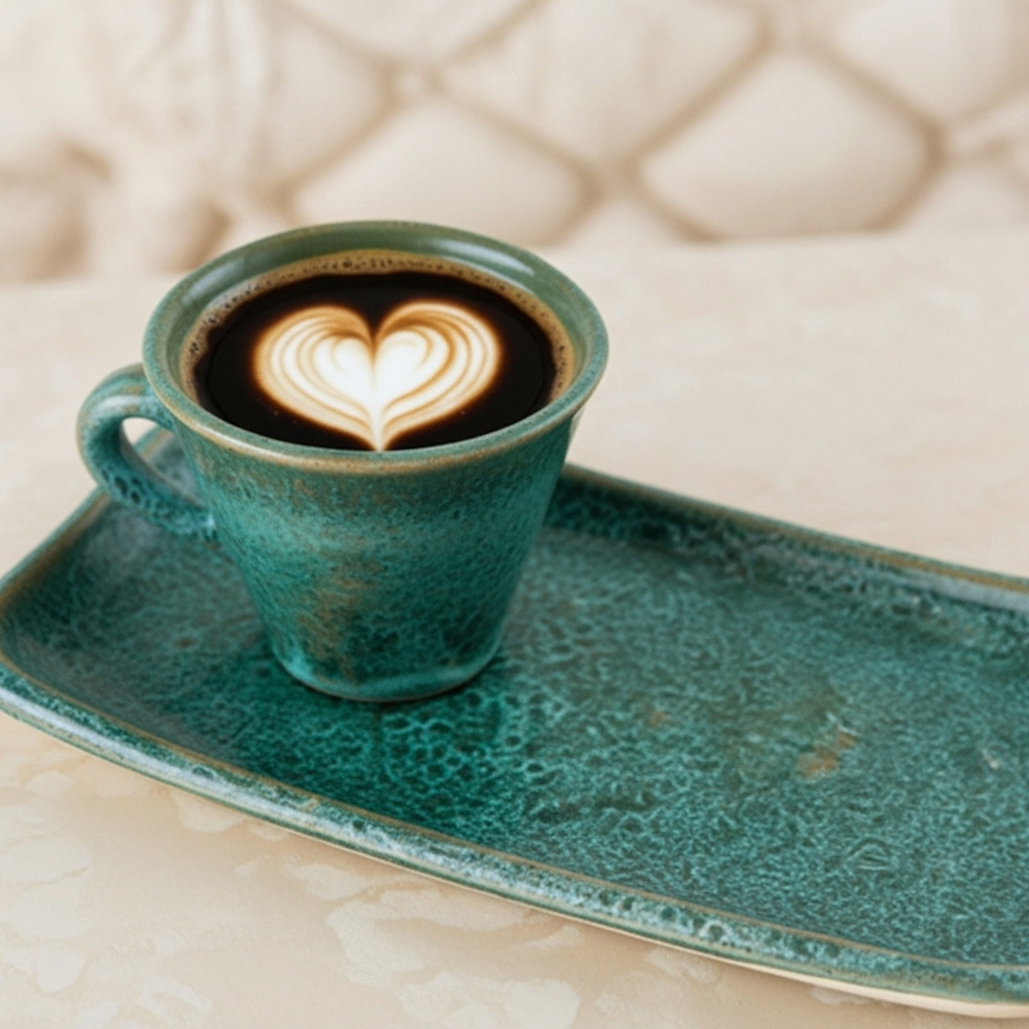 Tasse Espresso + Plateau Turquoise – Céramique Artisanale Tunisie