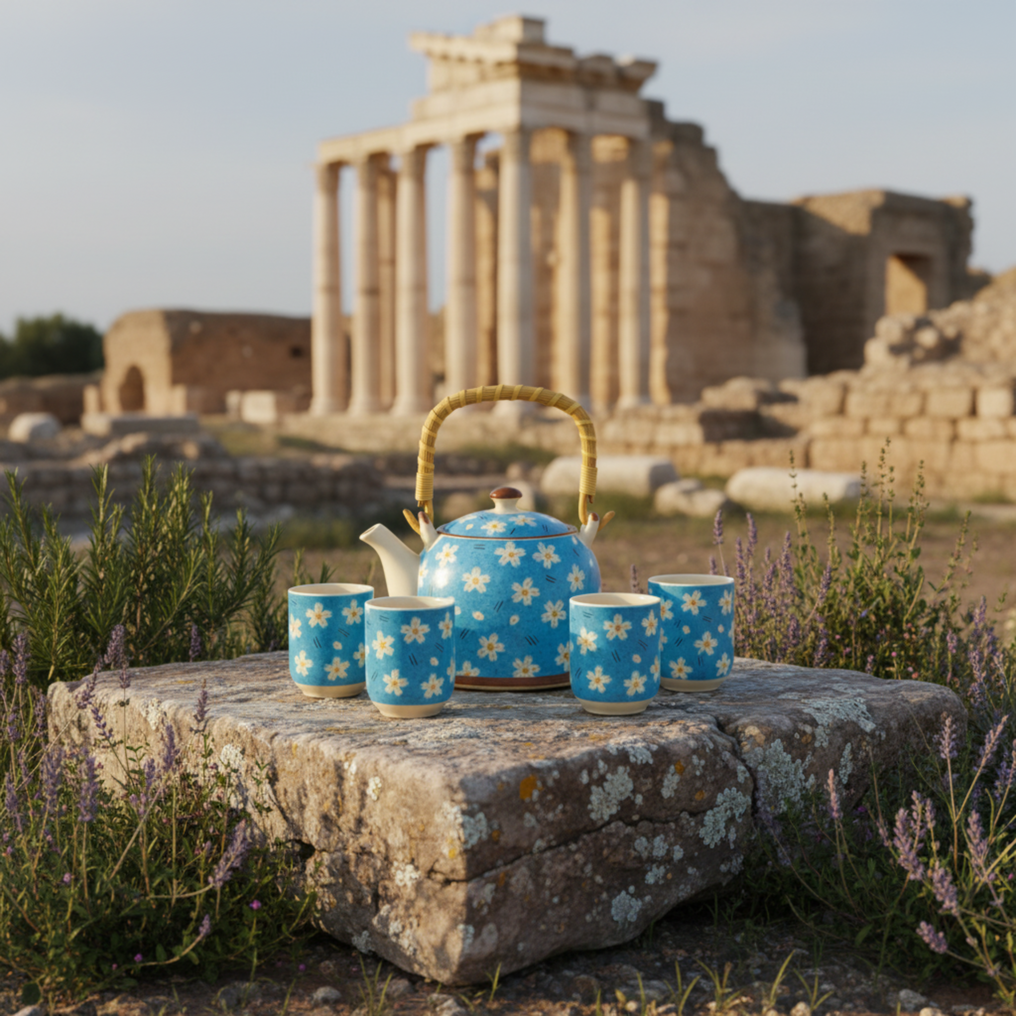 Service à Thé Bleu Azur – Céramique 7 pièces